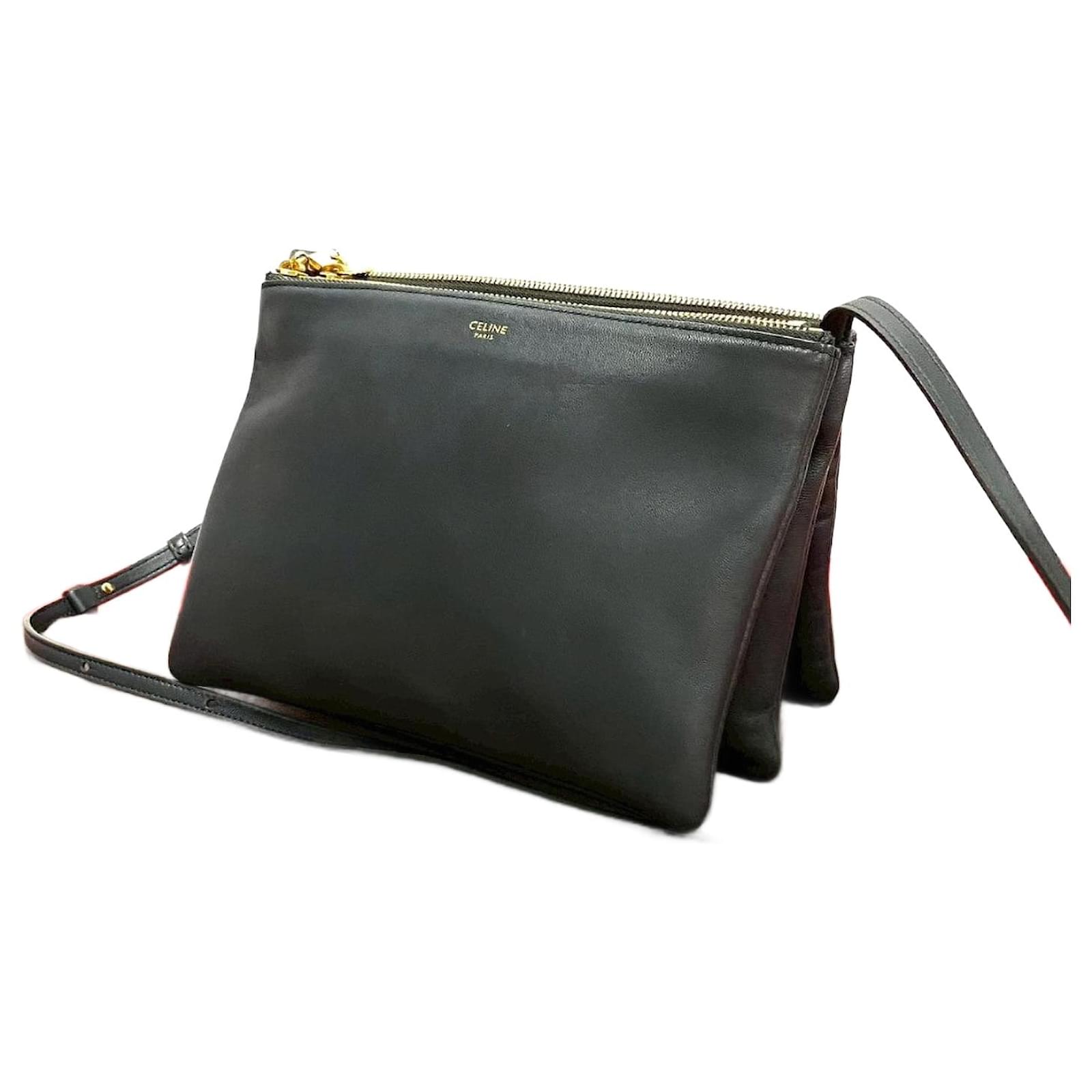 Céline Celine Trio Leather Shoulder Bag Grey Joli Closet