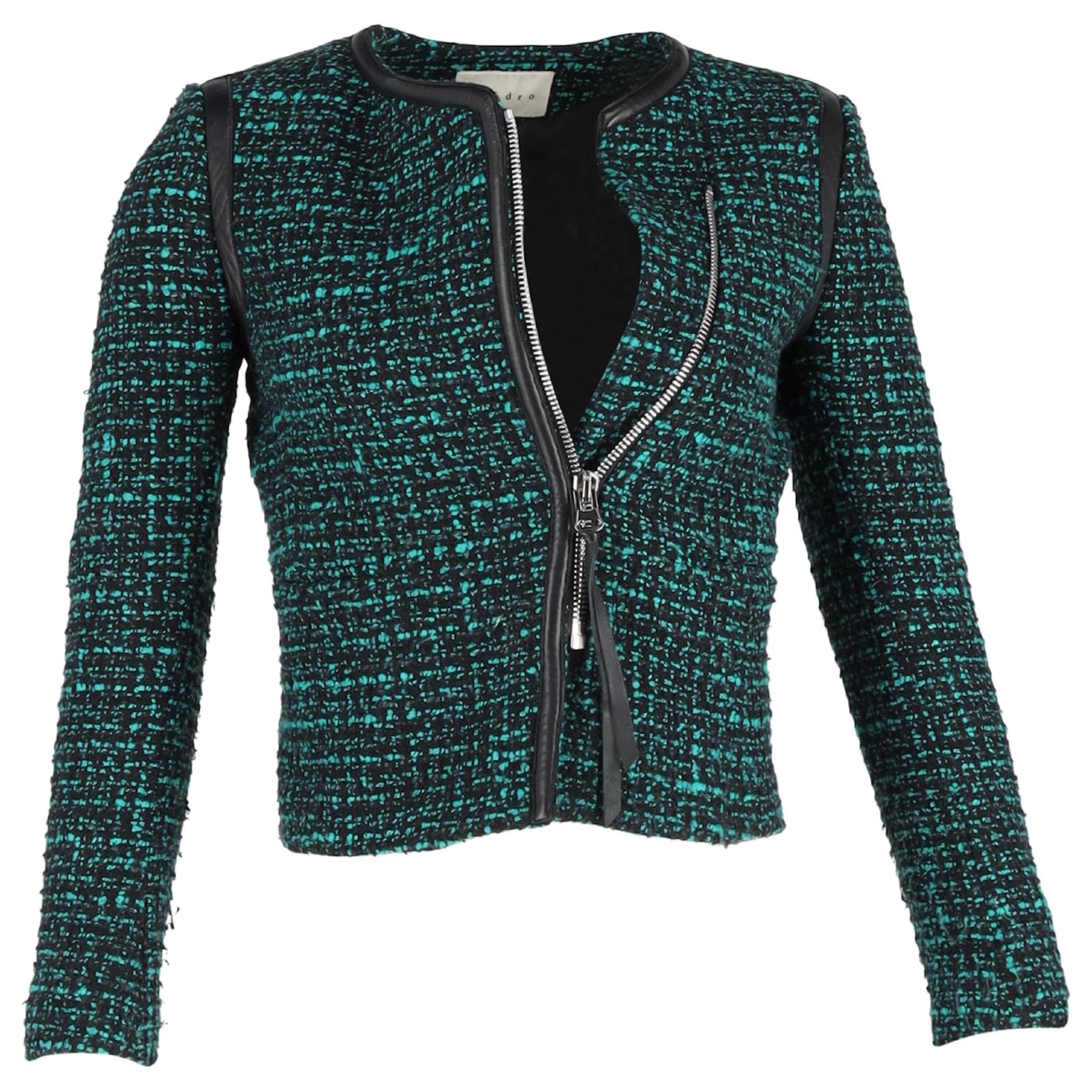Blazer Sandro Veste Verte Veste Zippée En Tweed Sandro Paris En