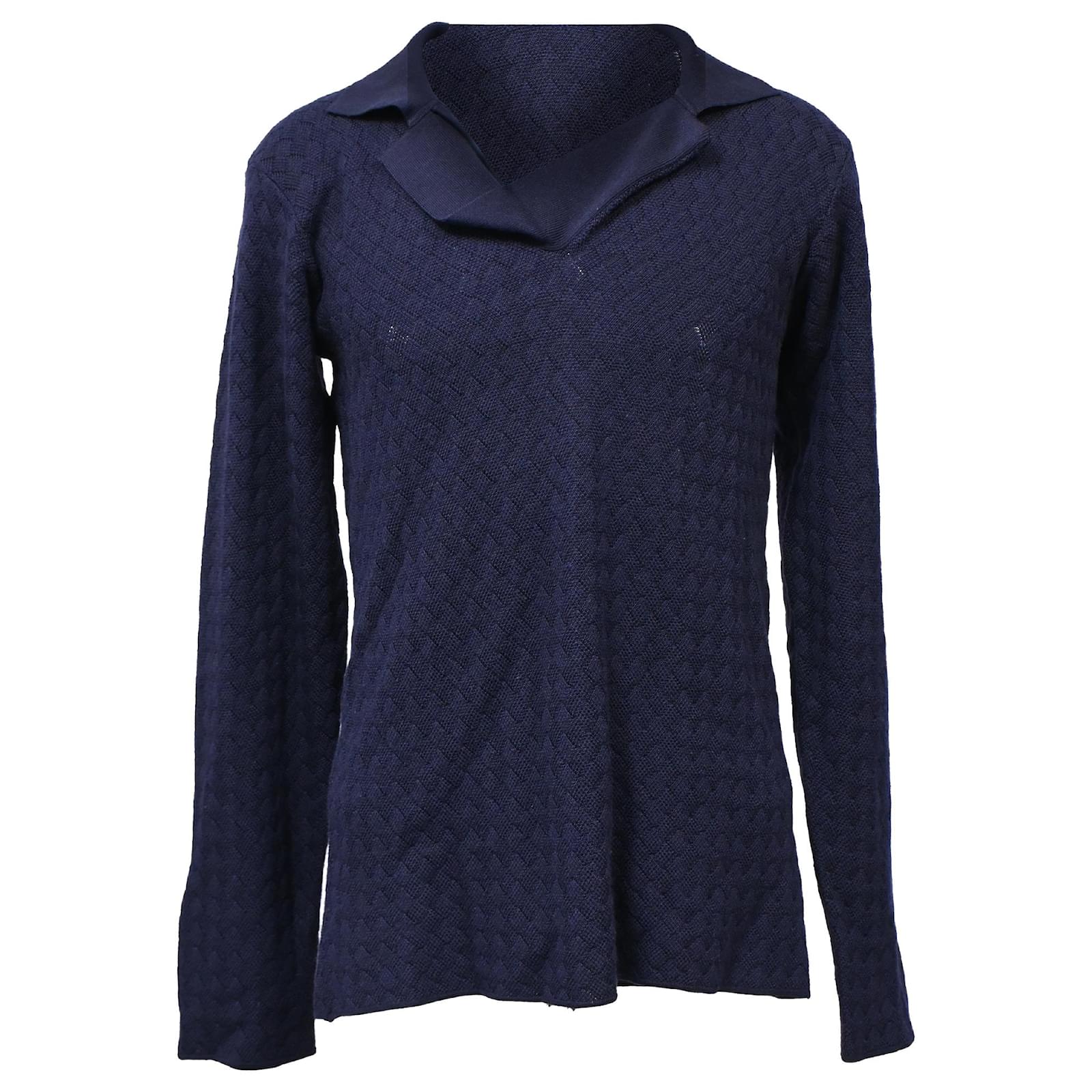 Suéter de algodón azul marino con detalle de tejido Giorgio Armani