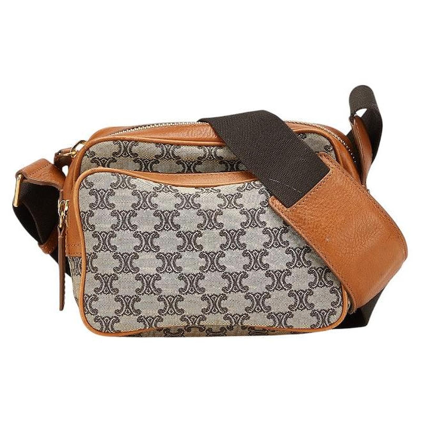 Céline Celine Macadam Canvas Leather Shoulder Bag Camera Bag Brown