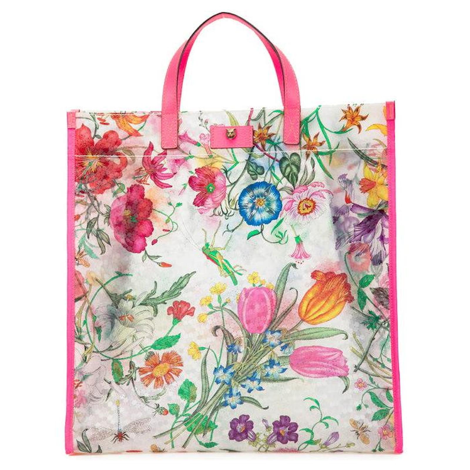 Gucci Flora Textured Vinyl Leather Tote Bag 548713 Pink ref