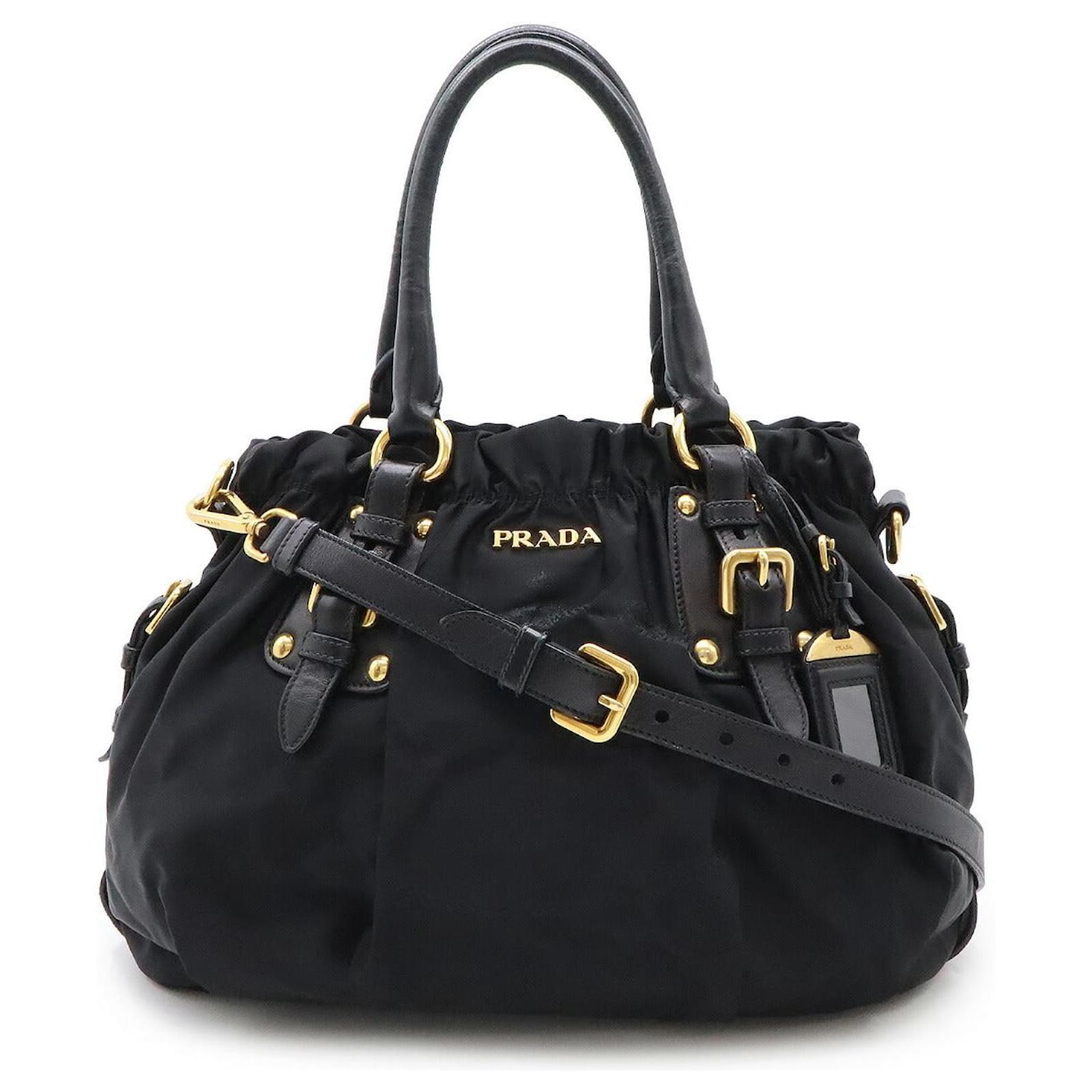 Prada Nylon Logo Jacquard BR4259 2way Tote Bag Black Leather ref