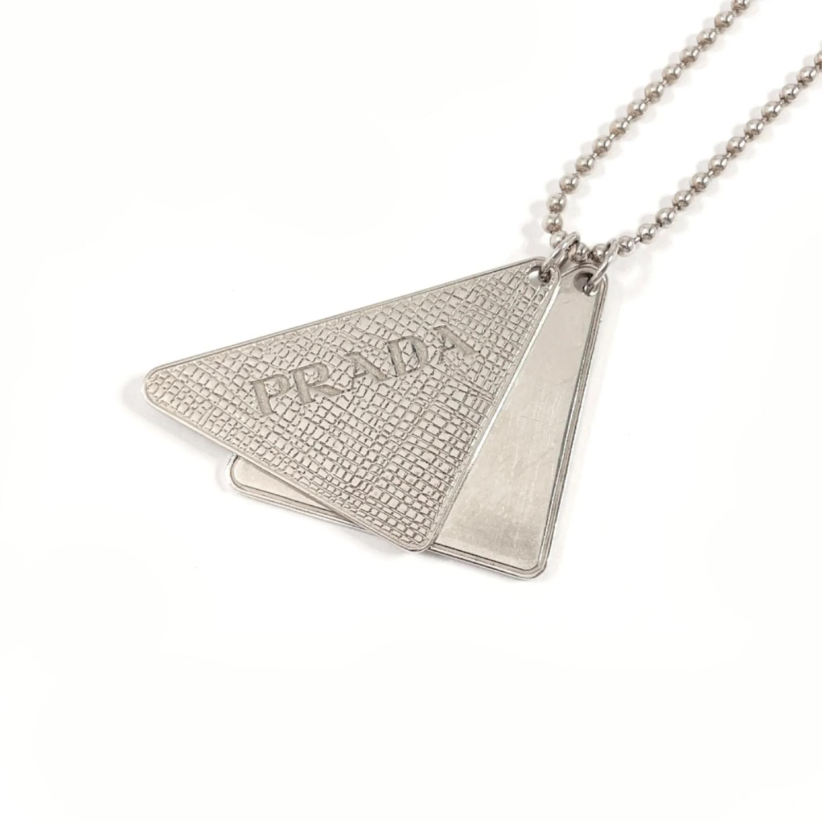 Prada Symbol Pendant Triangle Necklace Silvery Silver