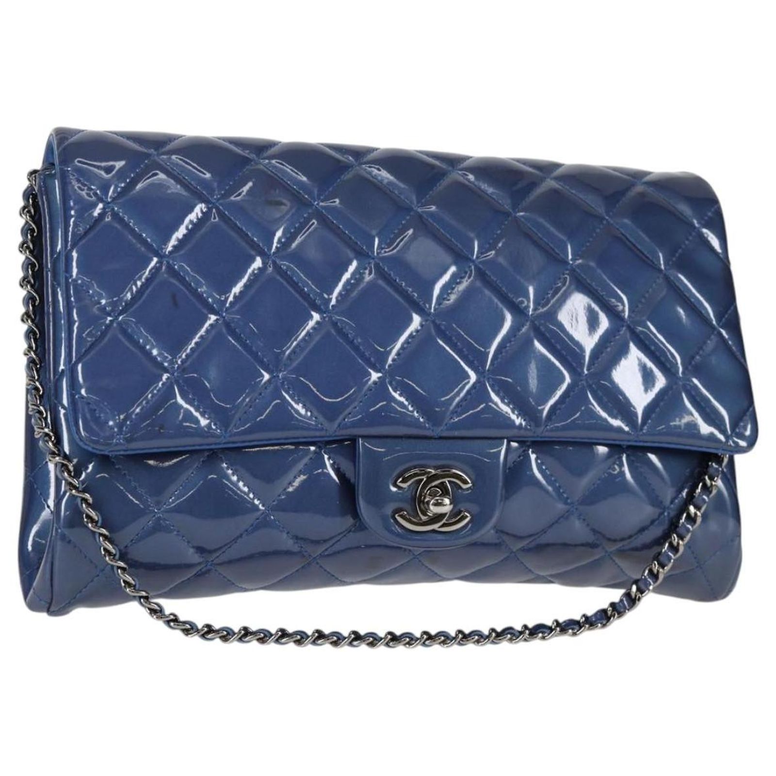 CHANEL Matelasse Chain Shoulder Bag Enamel Blue CC Auth MX483V ref ...