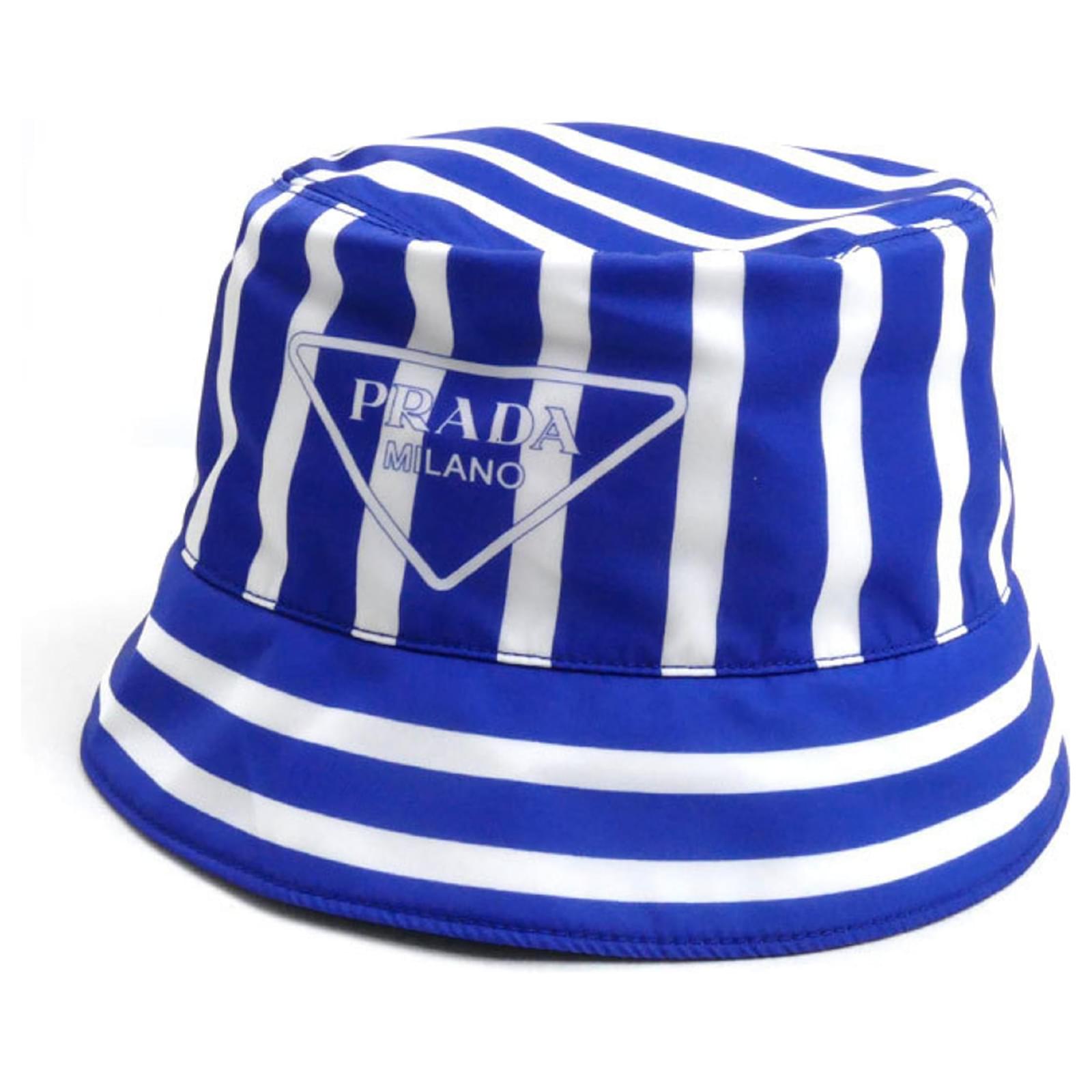Prada Striped Re-Nylon Bucket Hat White Blue ref.2267877 - Joli Closet