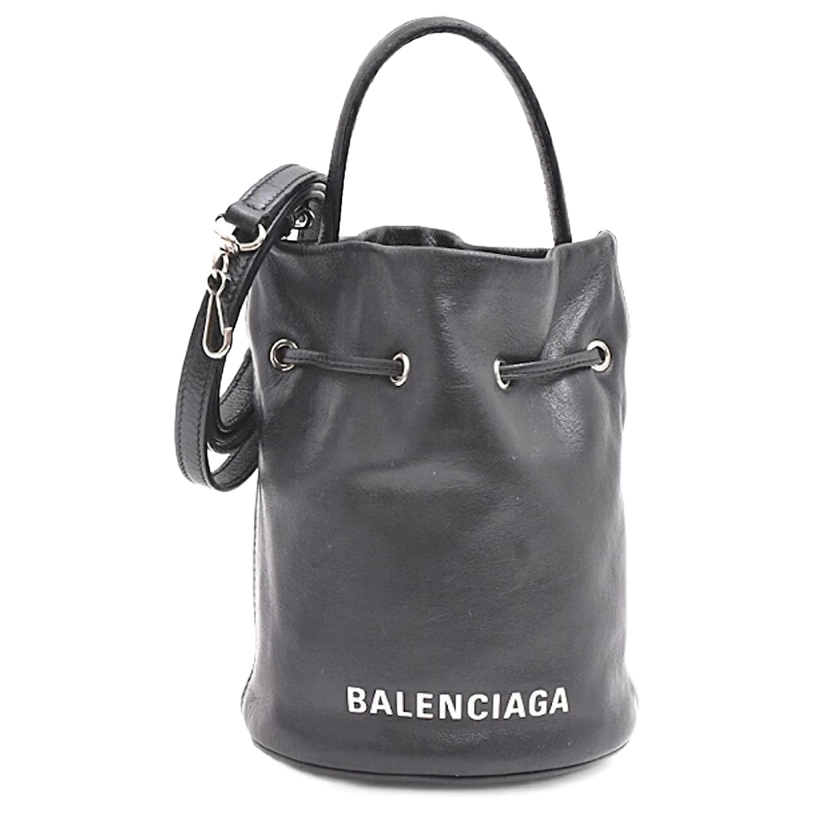 Leather Balenciaga Drawstring Bucket Bag Balenciaga Crush Black