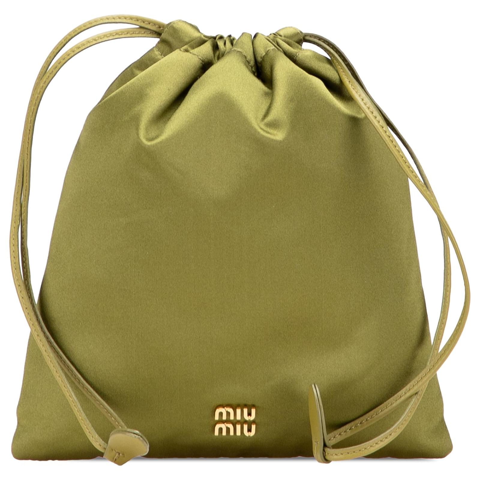 Miu Miu Green Satin Duchesse Drawstring Pouch Olive green Cloth