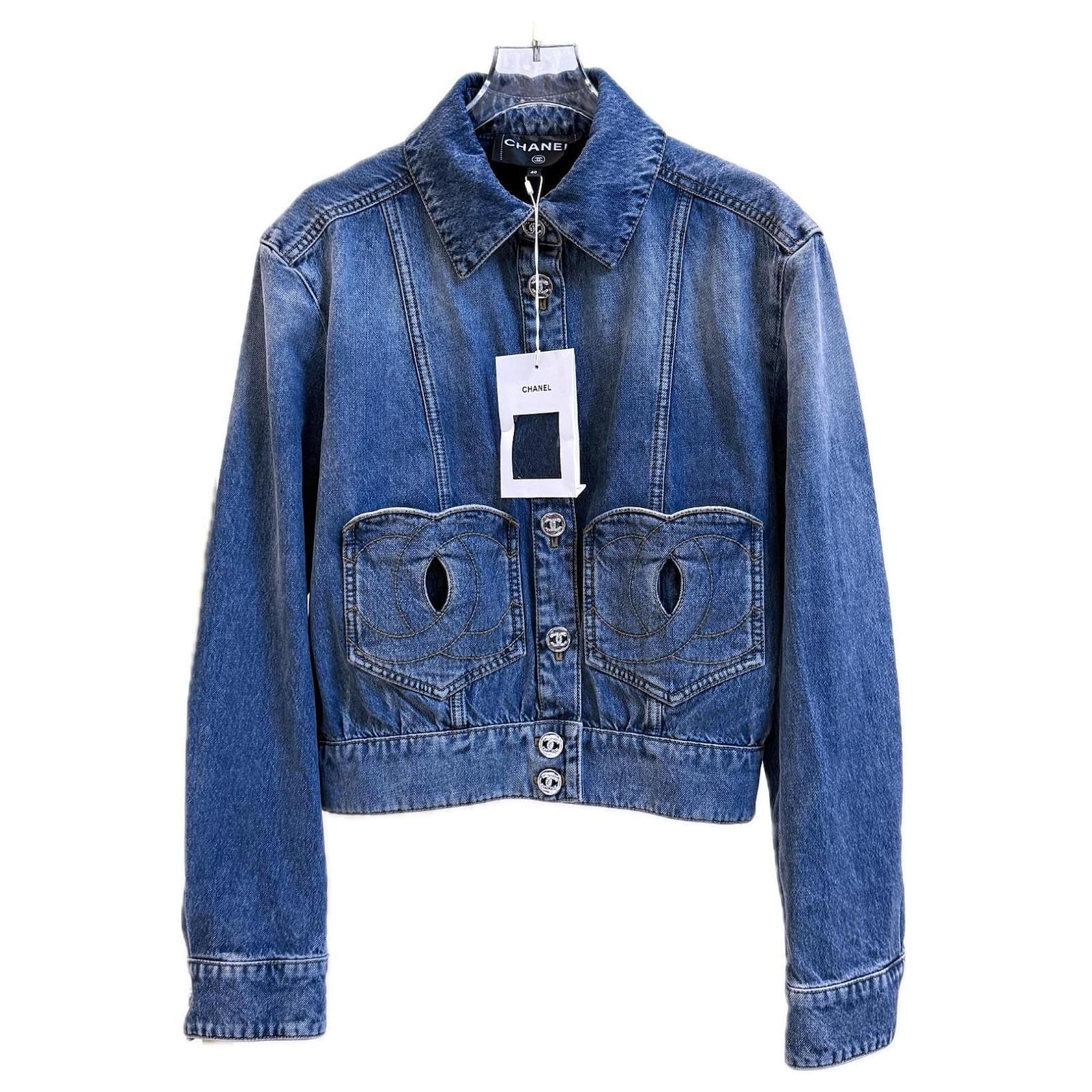 Chanel New 2024 CC Heart Patches Denim Jacket 40 FR Blue ref