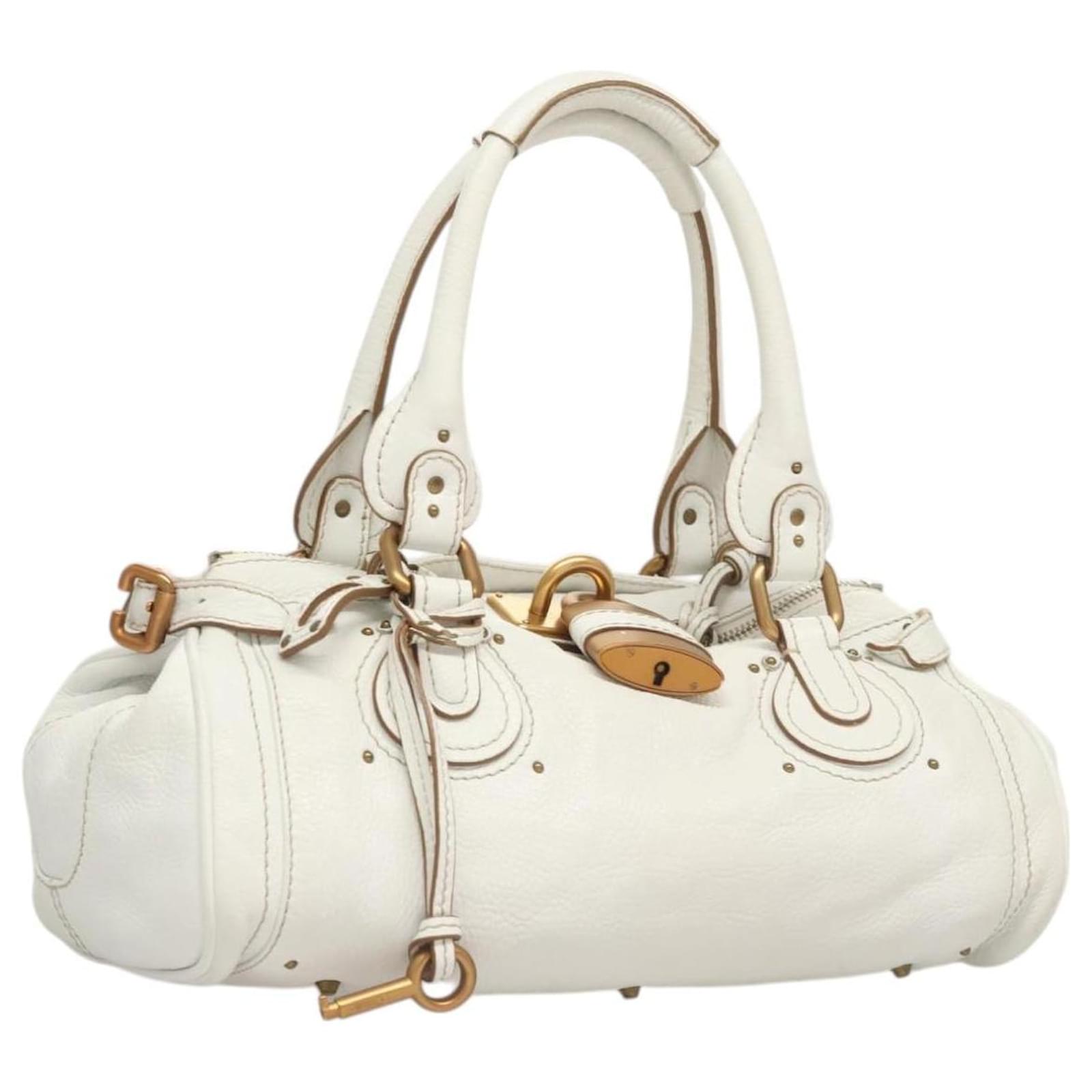 Chloé Chloe Paddington Hand Bag Leather White Silver Auth 124741