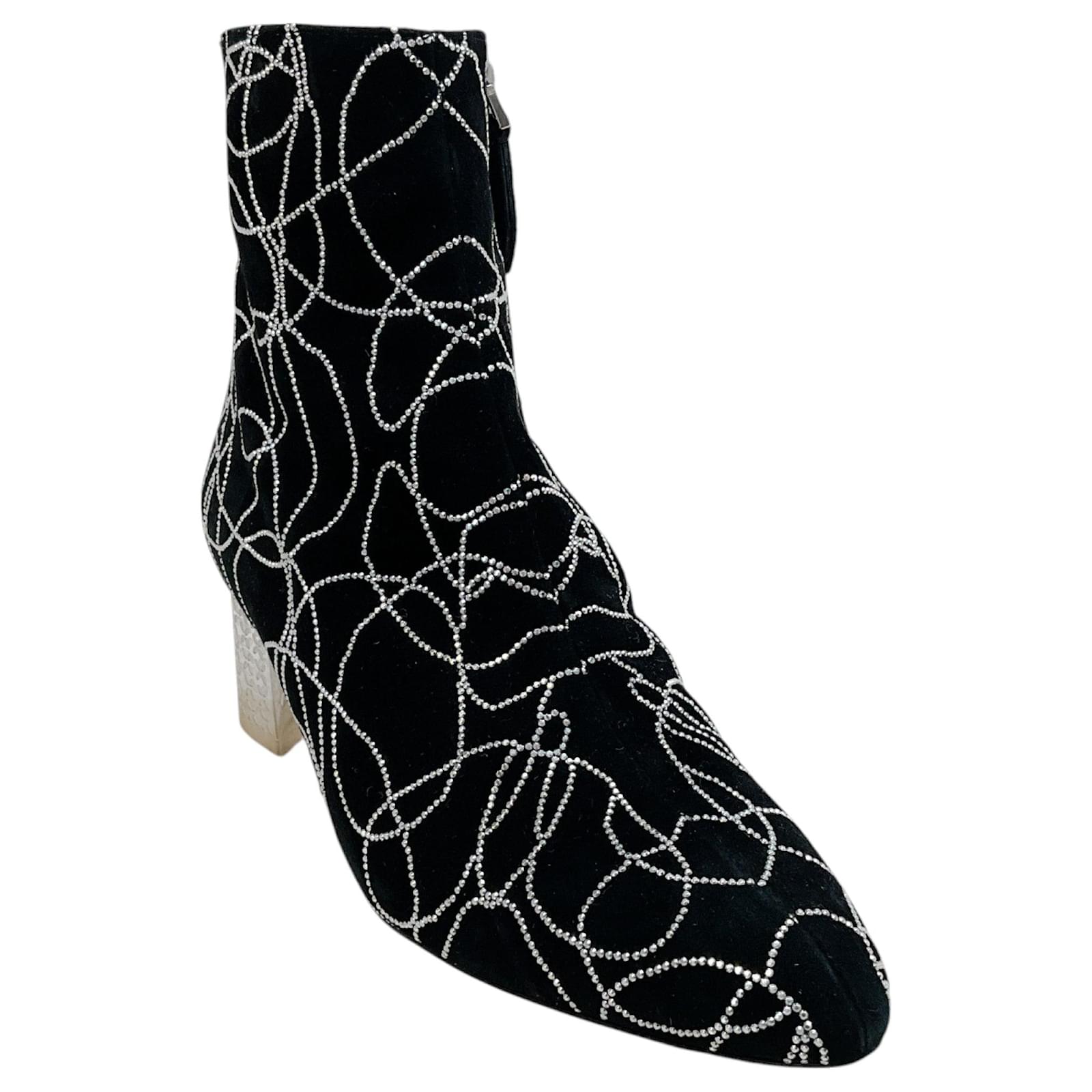 Alaïa Bottines en daim noir Alaia avec cristaux et talon