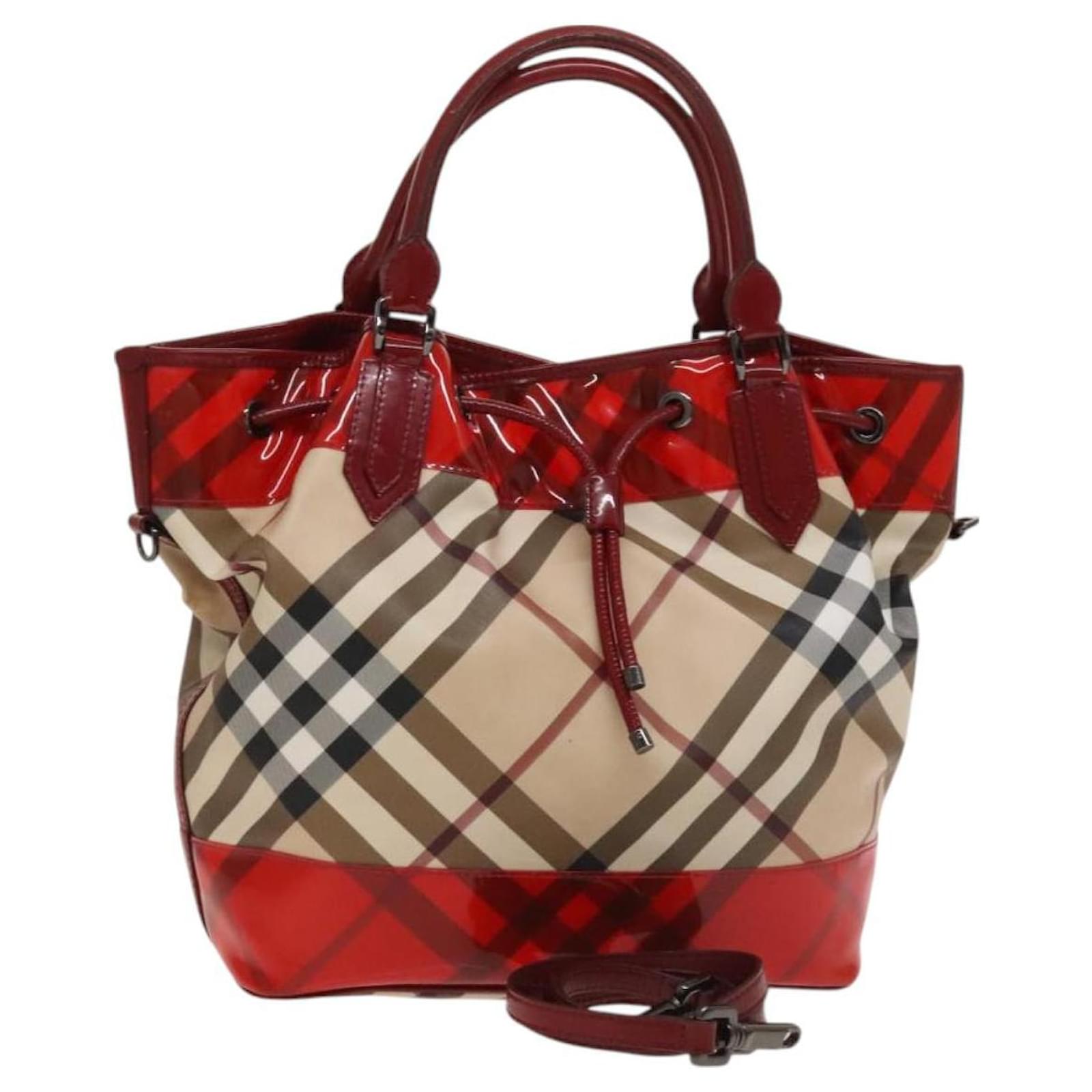 BURBERRY Nova Check Tote Bag PVC 2way Beige Red Auth 118760 ref