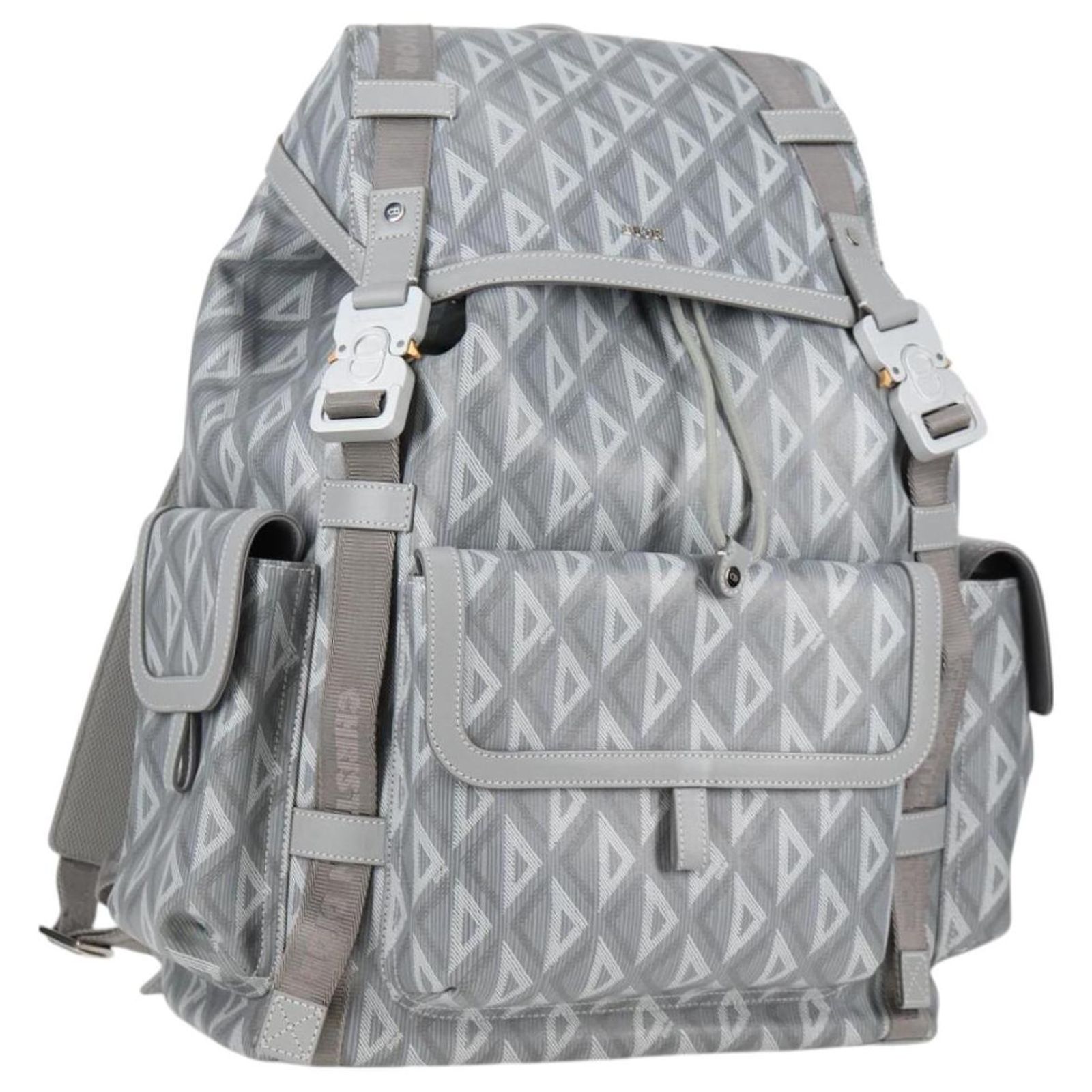 Christian Dior Trotter Canvas Backpack PVC Blue Silver Auth bs31270 Christian Dior Trotter Canvas Saddle Pouch Hand Bag PVC Blue  main image 3