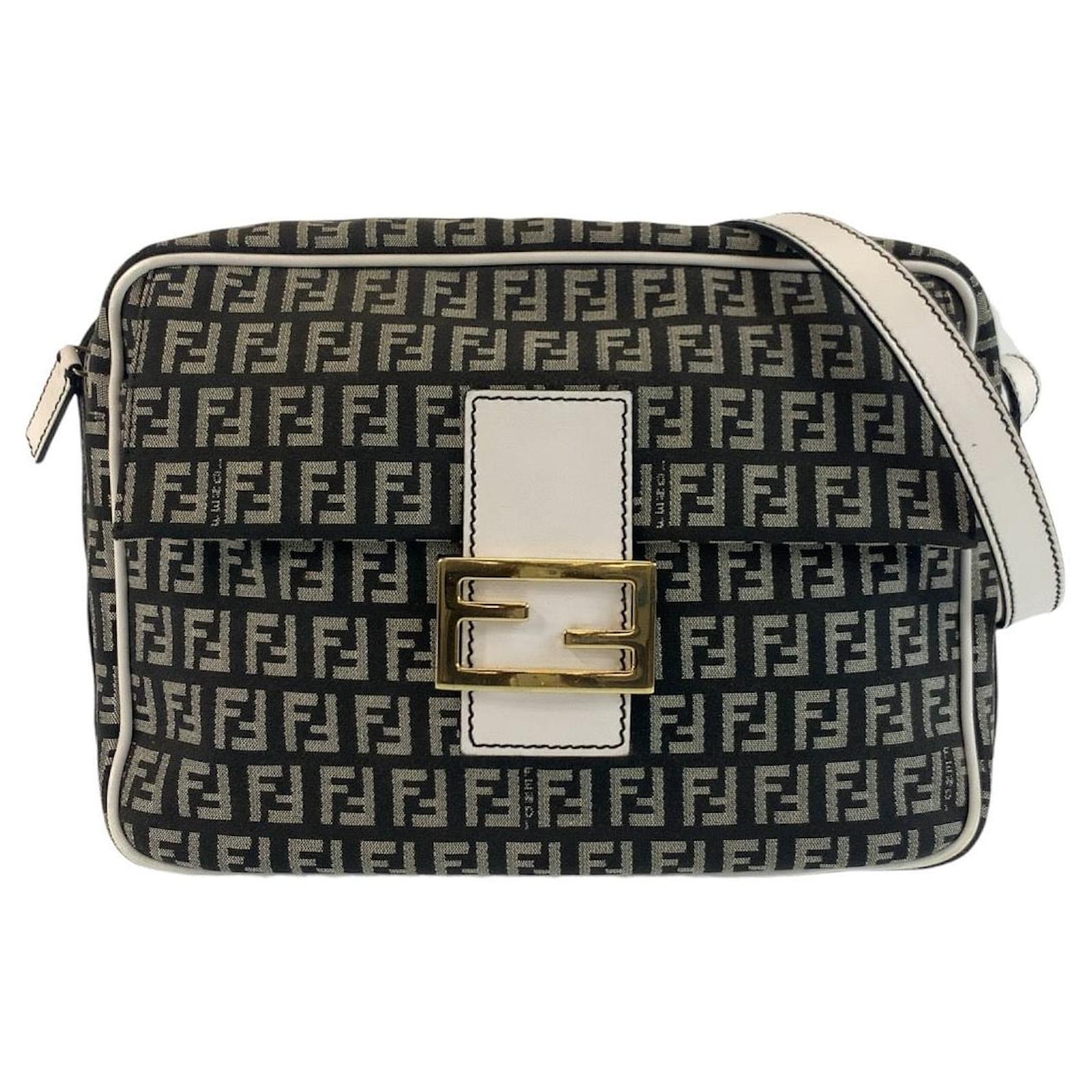 Fendi Mamma Zucchino Canvas/Leather Shoulder Bag Black Cloth ref