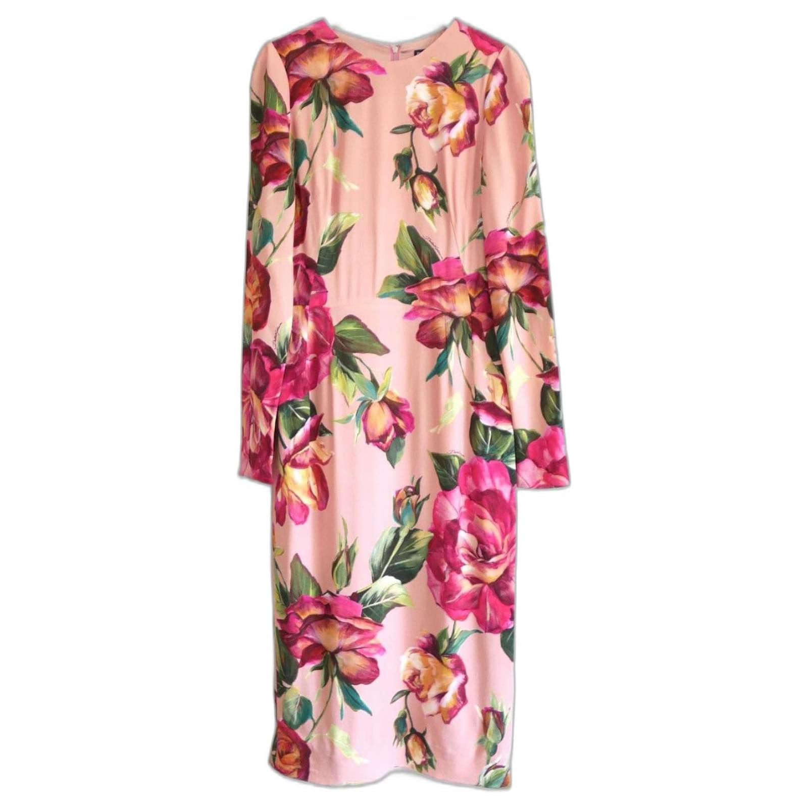 Dolce Gabbana Pink Rose Print Sheath Dress Viscose