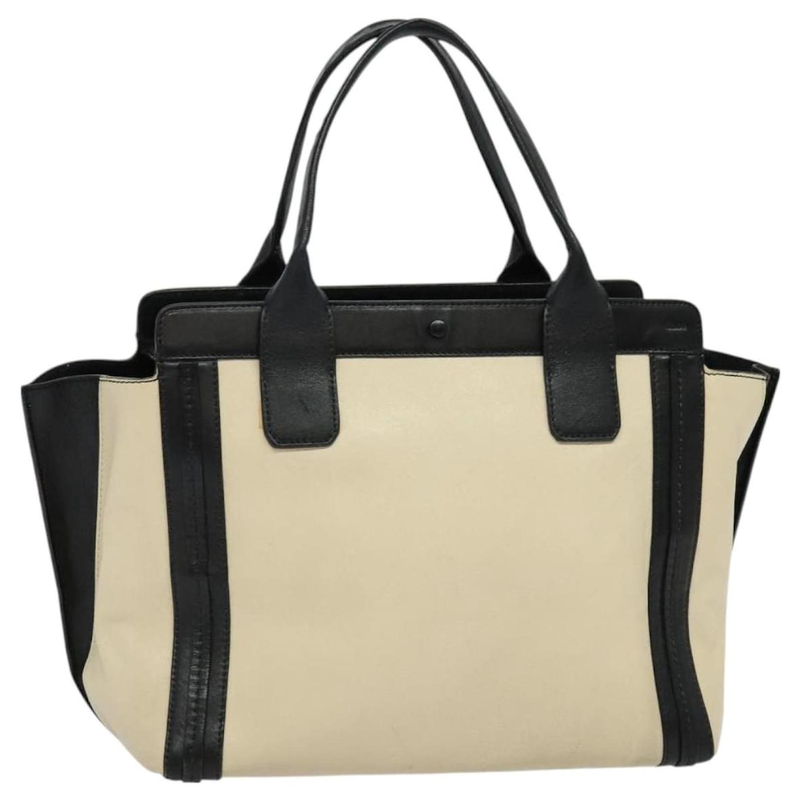 Chloé Chloe Alison Tote Bag Leather Beige Black Auth gh200