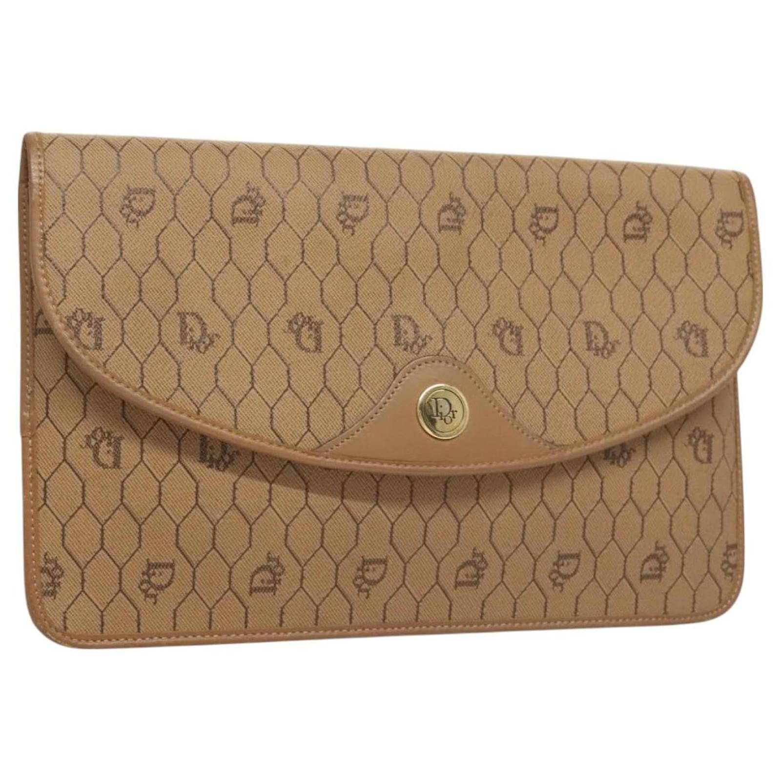 Pochette en toile en nid d'abeille Christian Dior PVC beige or