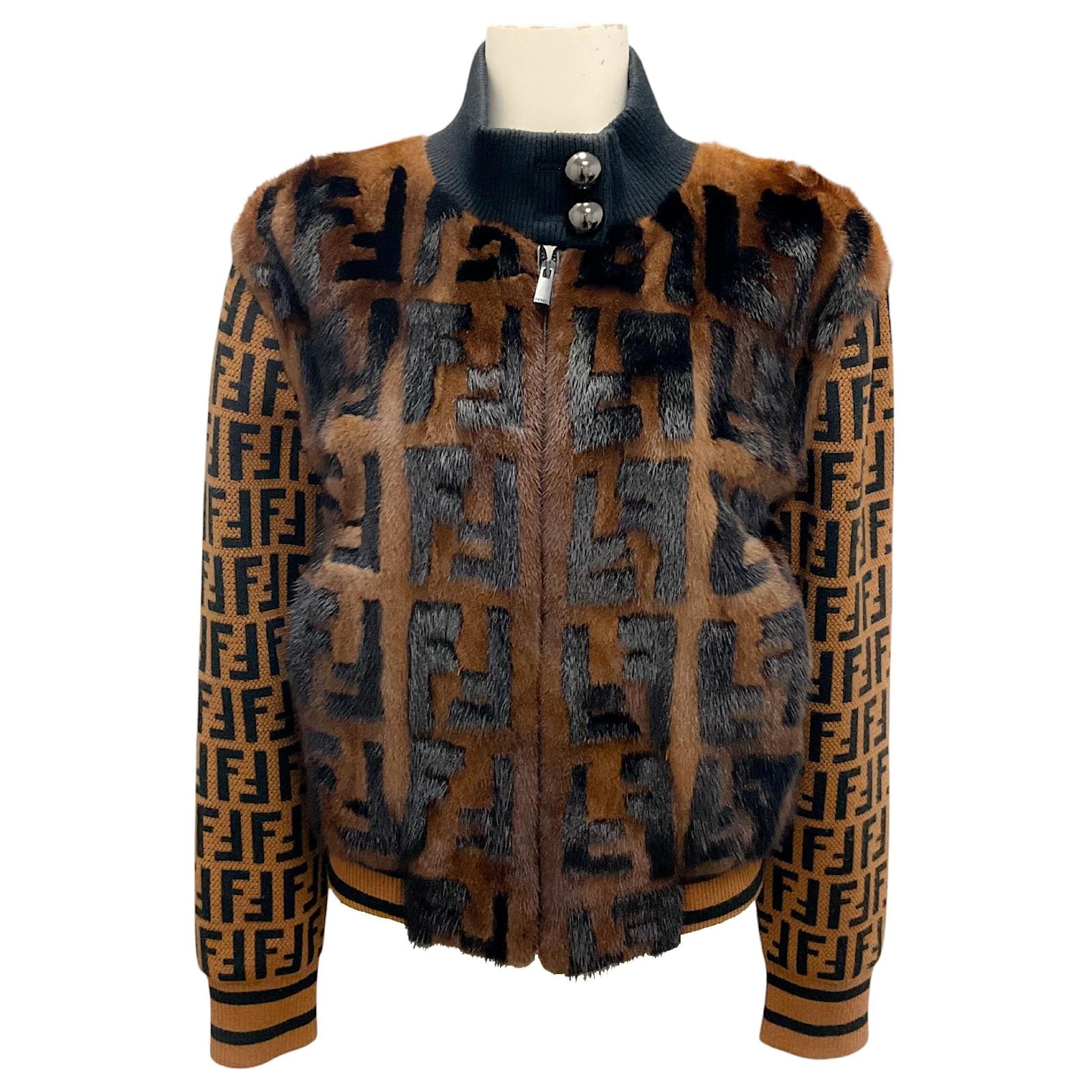 Fendi Brown / Black Mink Fur and Stretch Jacquard Knit FF Bomber