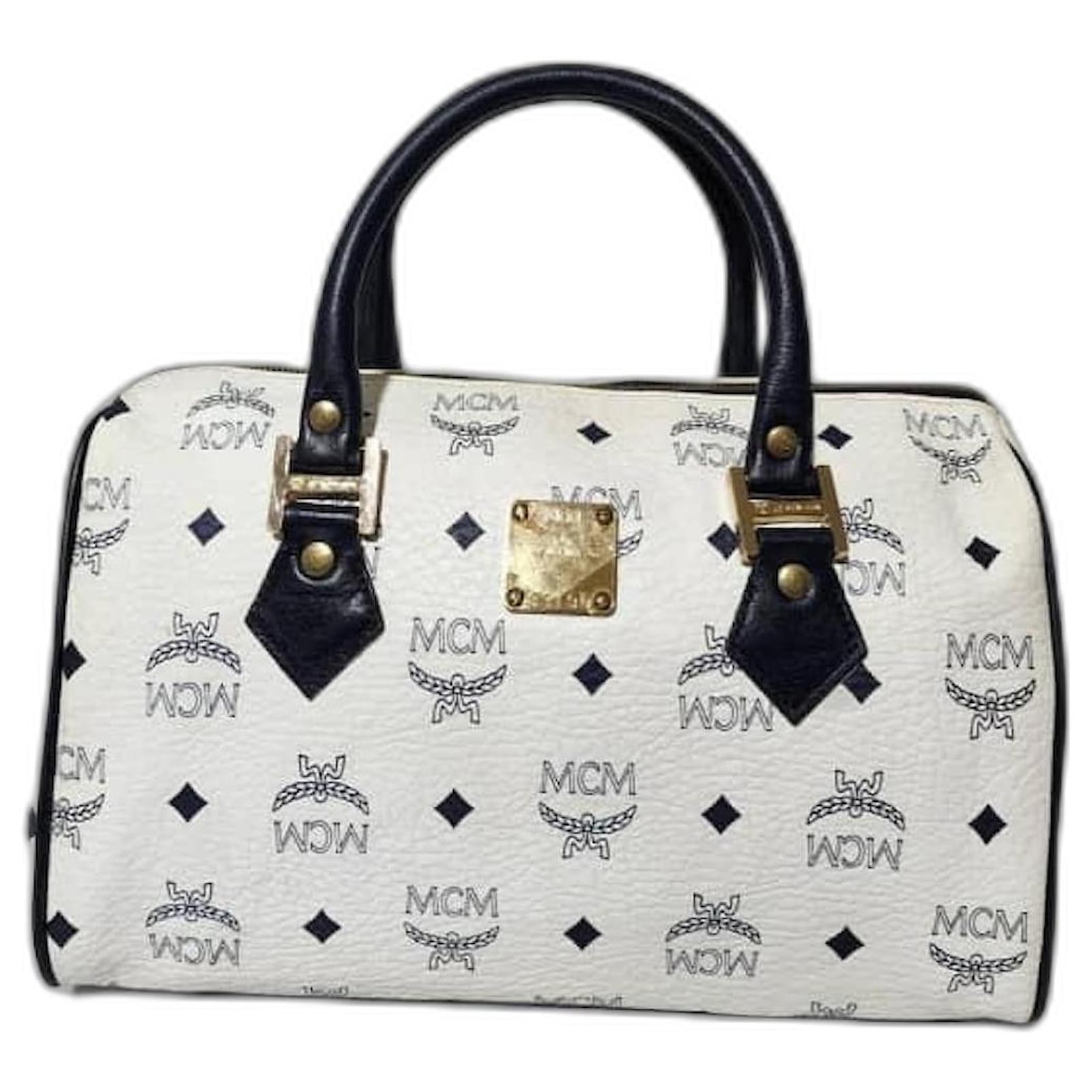MCM Vintage Coated Canvas visetos Handle Bag Navy Blue/White