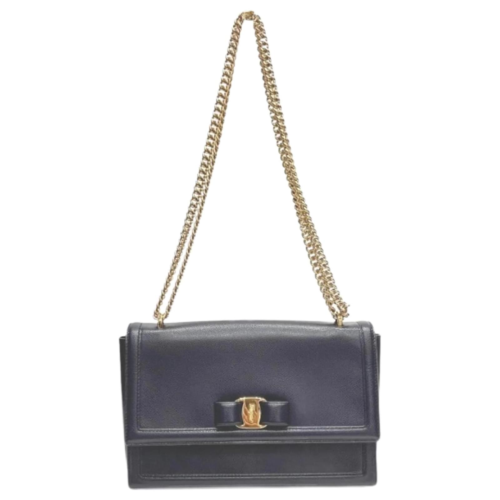Salvatore Ferragamo Vara Ribbon Chain Shoulder Bag Navy blue