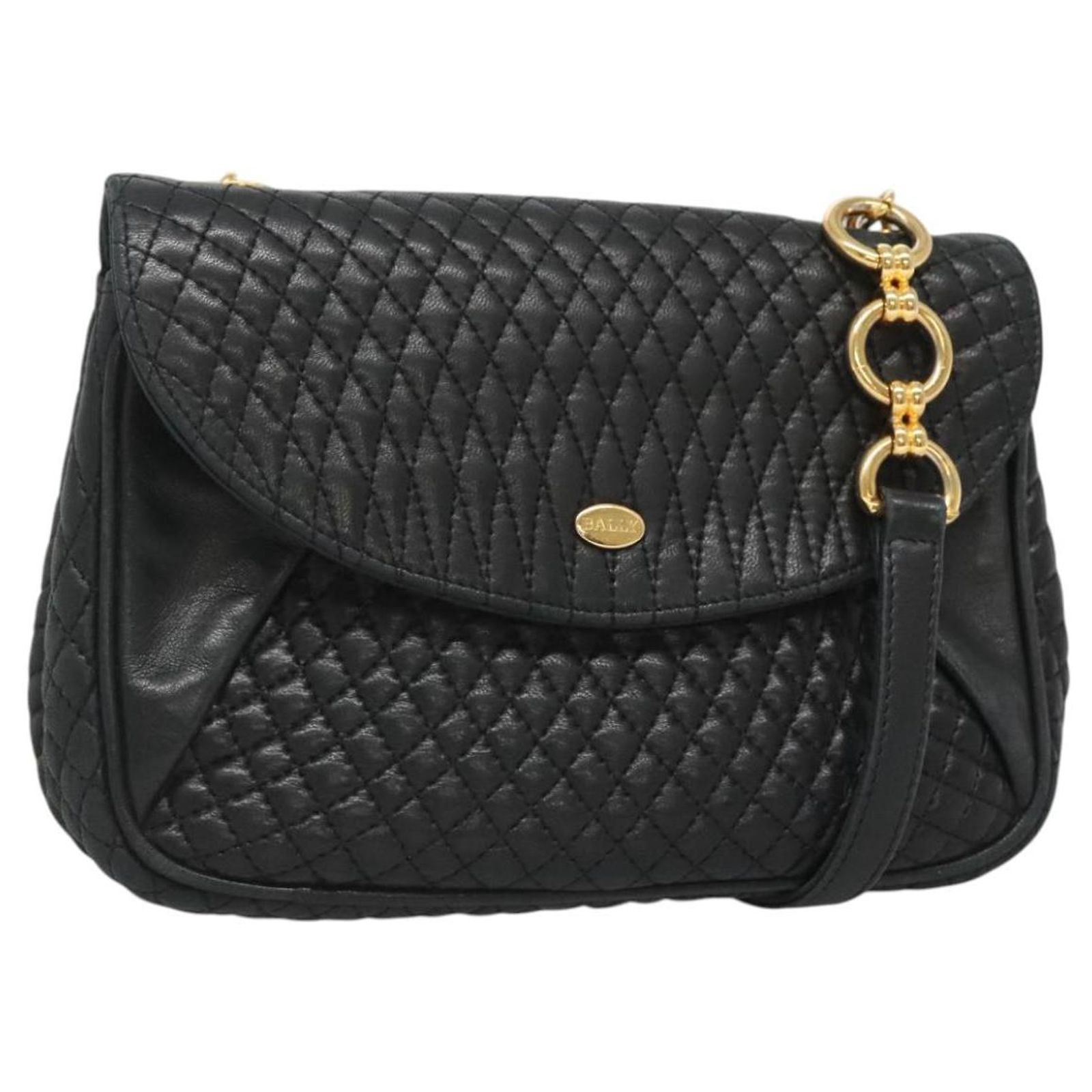 BALLY Shoulder Bag Leather Black Gold Auth 126155 Golden ref 