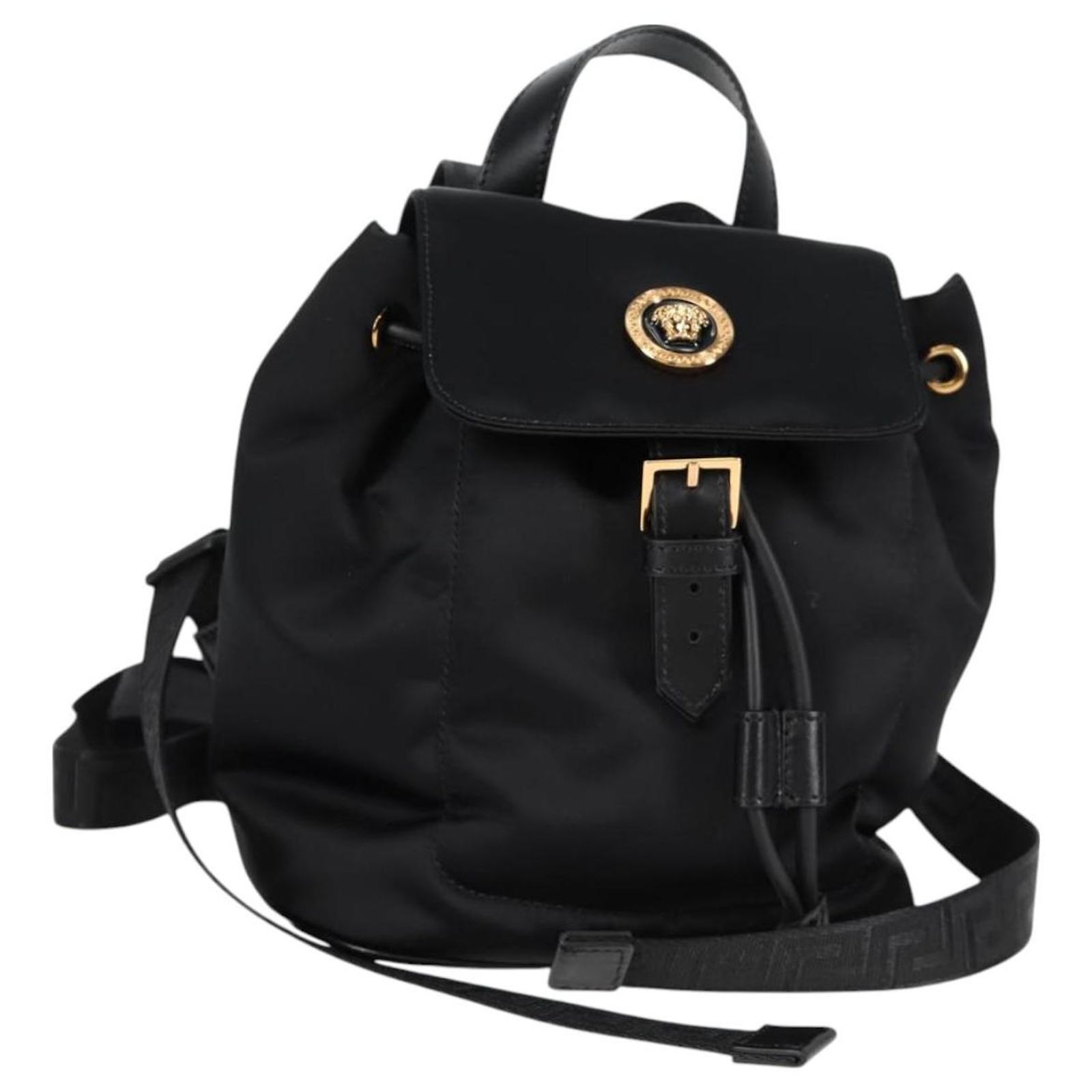 VERSACE Backpack Nylon Black Gold Auth 118730A Golden ref  display picture 1