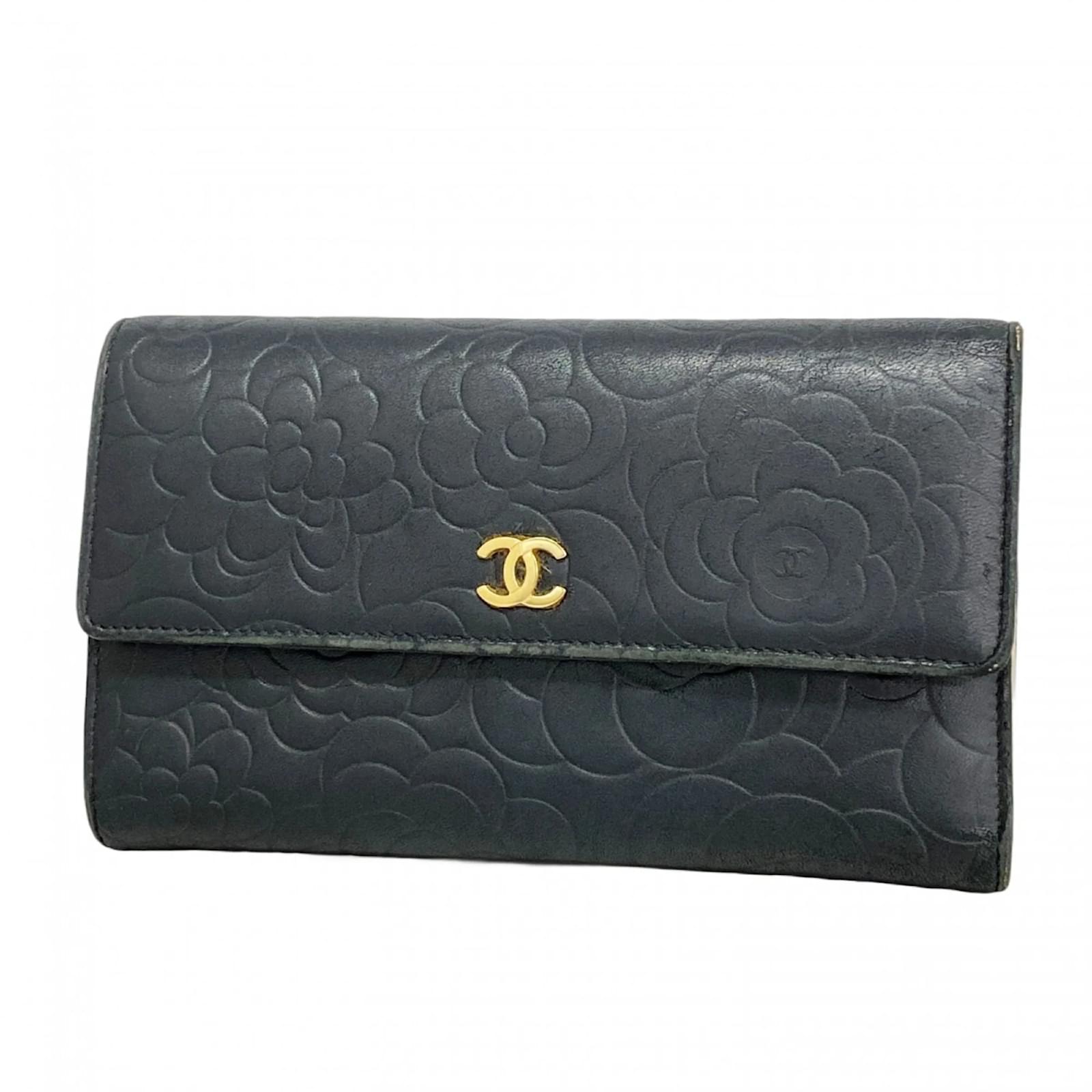 Chanel Tri-fold Long Wallet in Black Lambskin Leather
