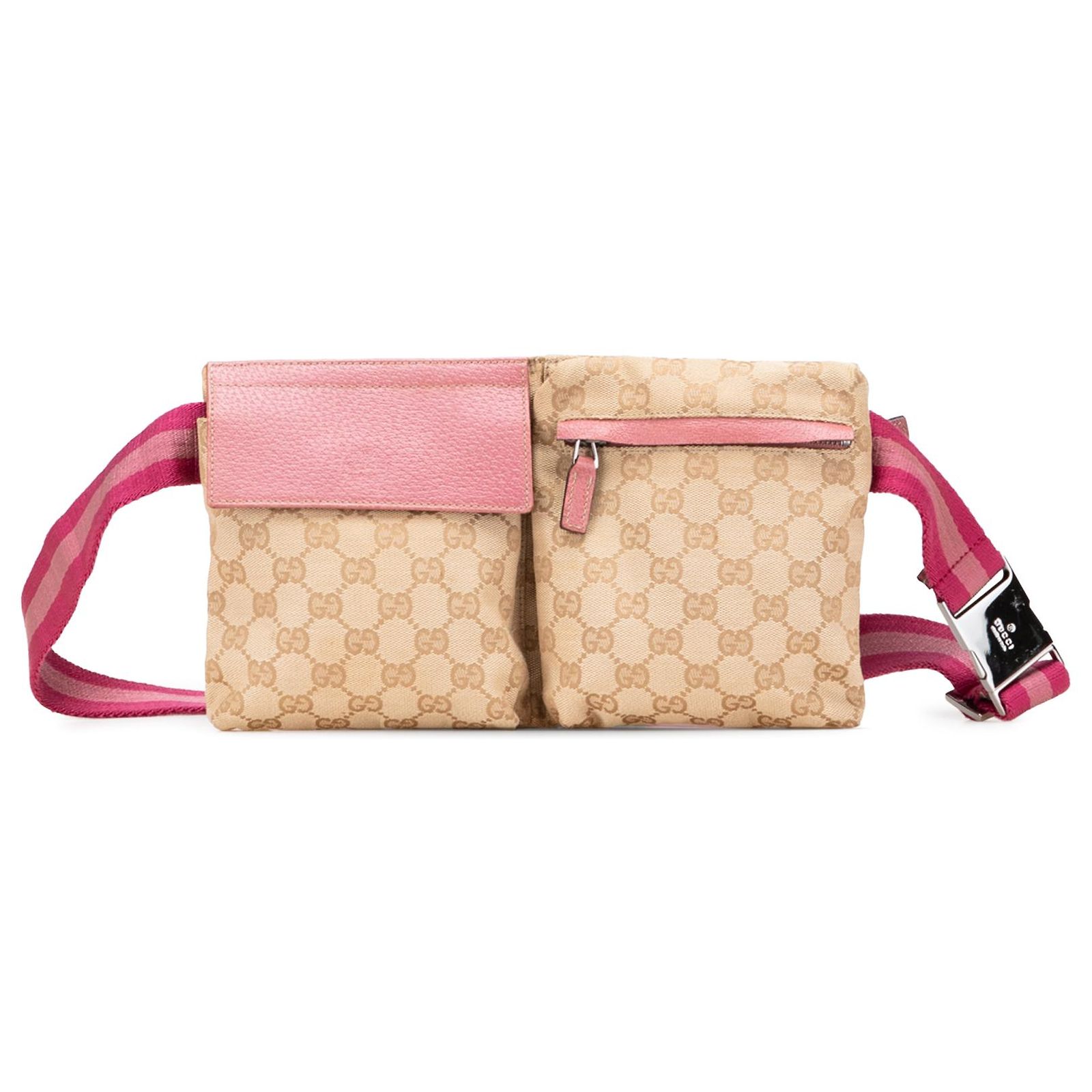 Gucci Gg Canvas Web Double Pocket Belt Bag Gucci Brown GG Canvas Web Double Pocket Belt Bag Beige Cloth  main image 3
