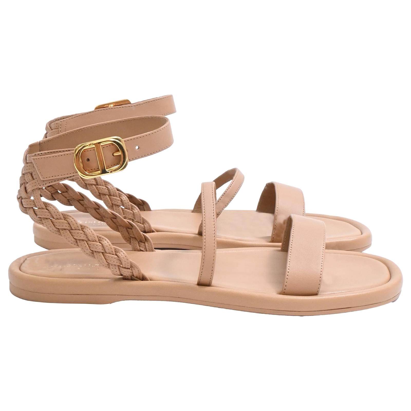 Sandalias planas con tira en el tobillo Dior Egee en cuero marrón