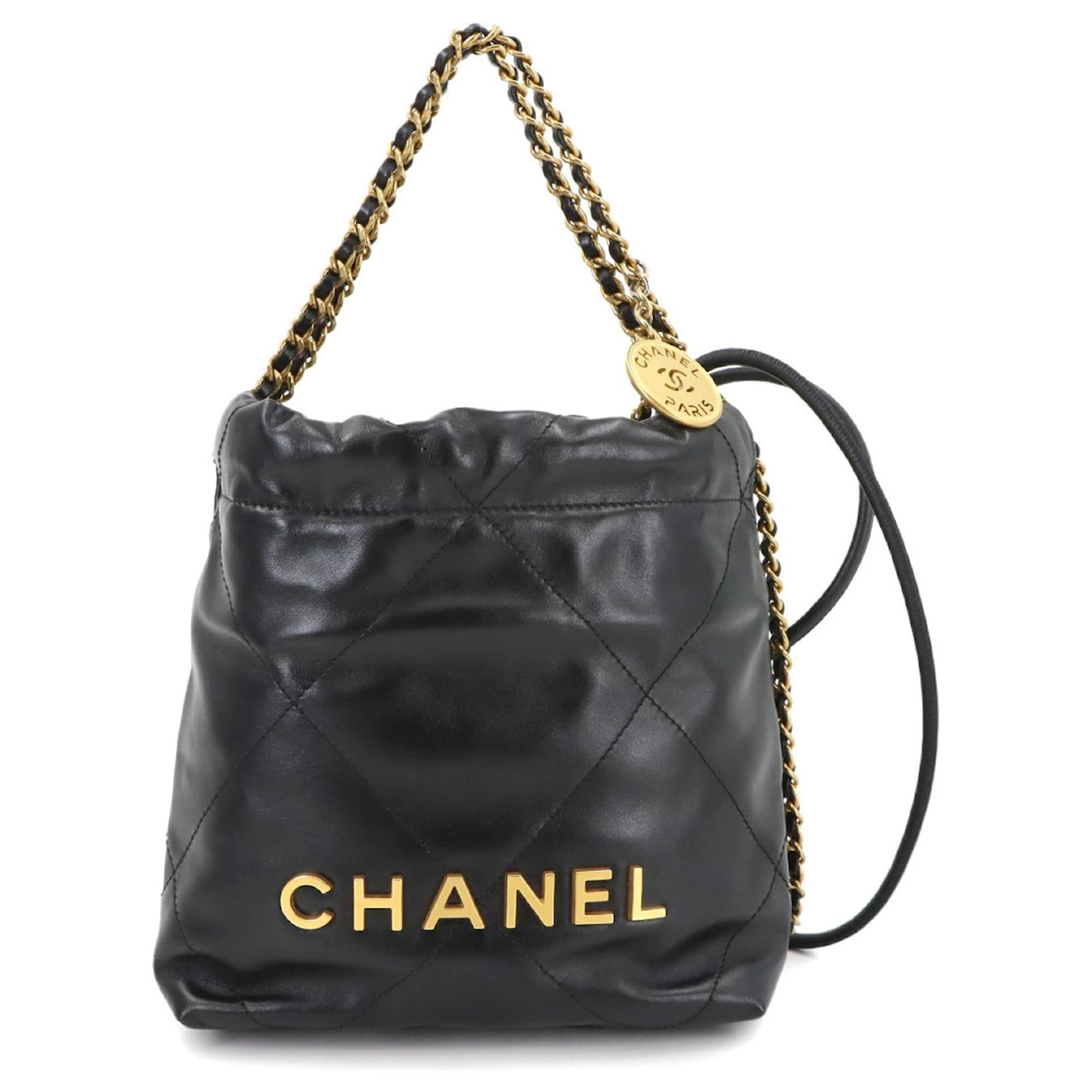 Chanel 22 Mini 2way Chain Hand Shoulder Bag Black Leather ref