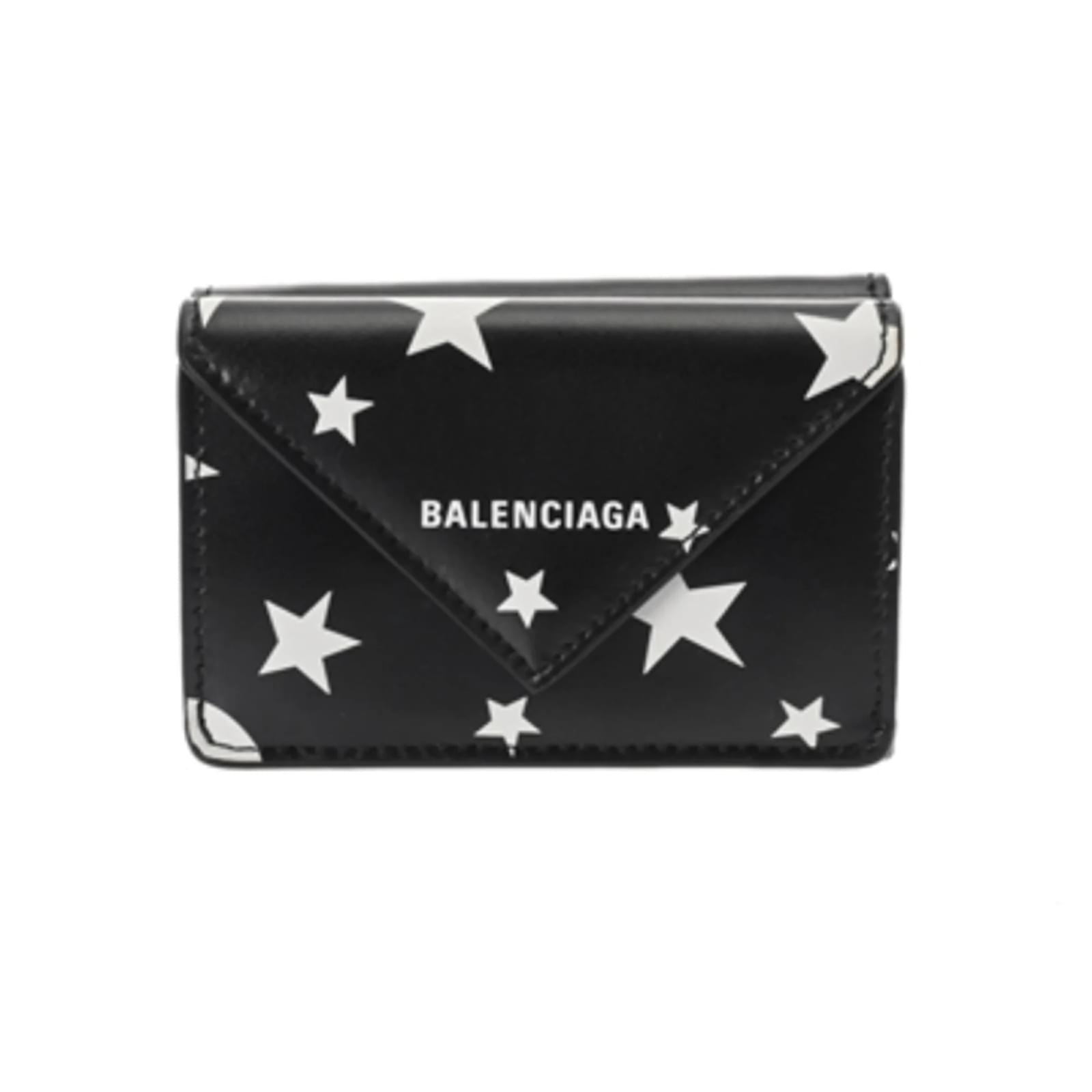 Balenciaga Paper Mini Wallet with Star Pattern Black White