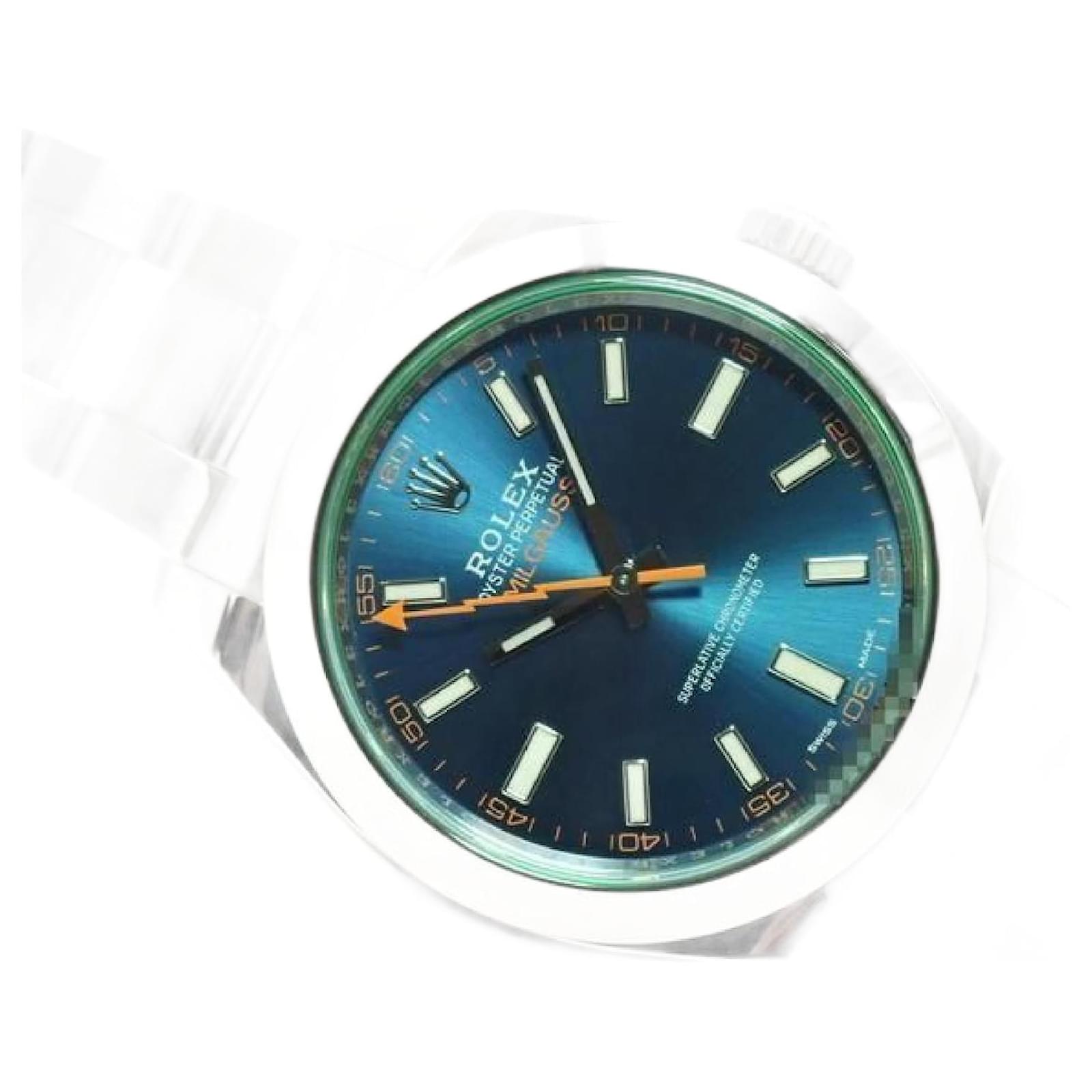ROLEX Milgauss grünes Glas Z blau '22 Herren Silber