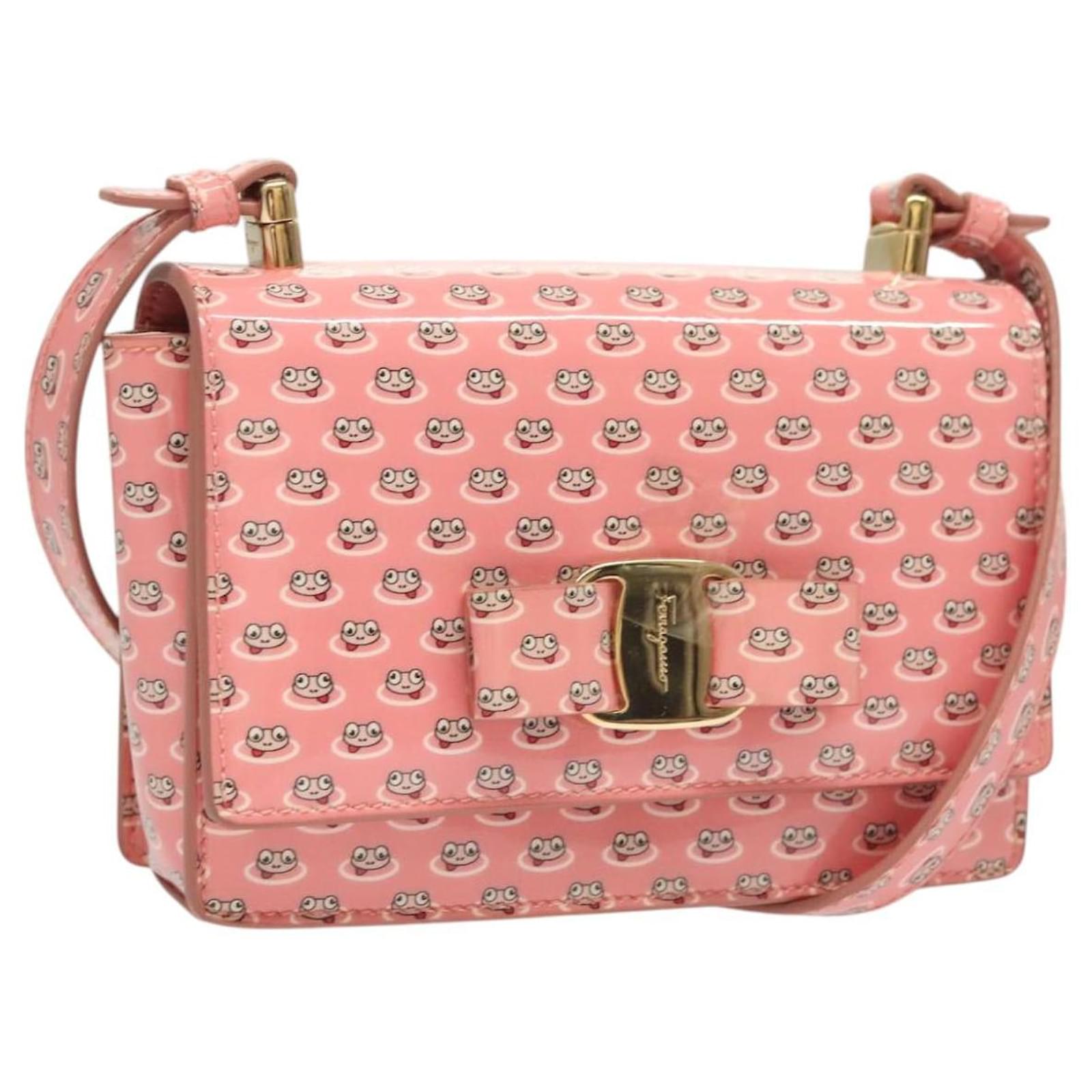 Salvatore Ferragamo Shoulder Bag Patent Leather Pink Gold Auth