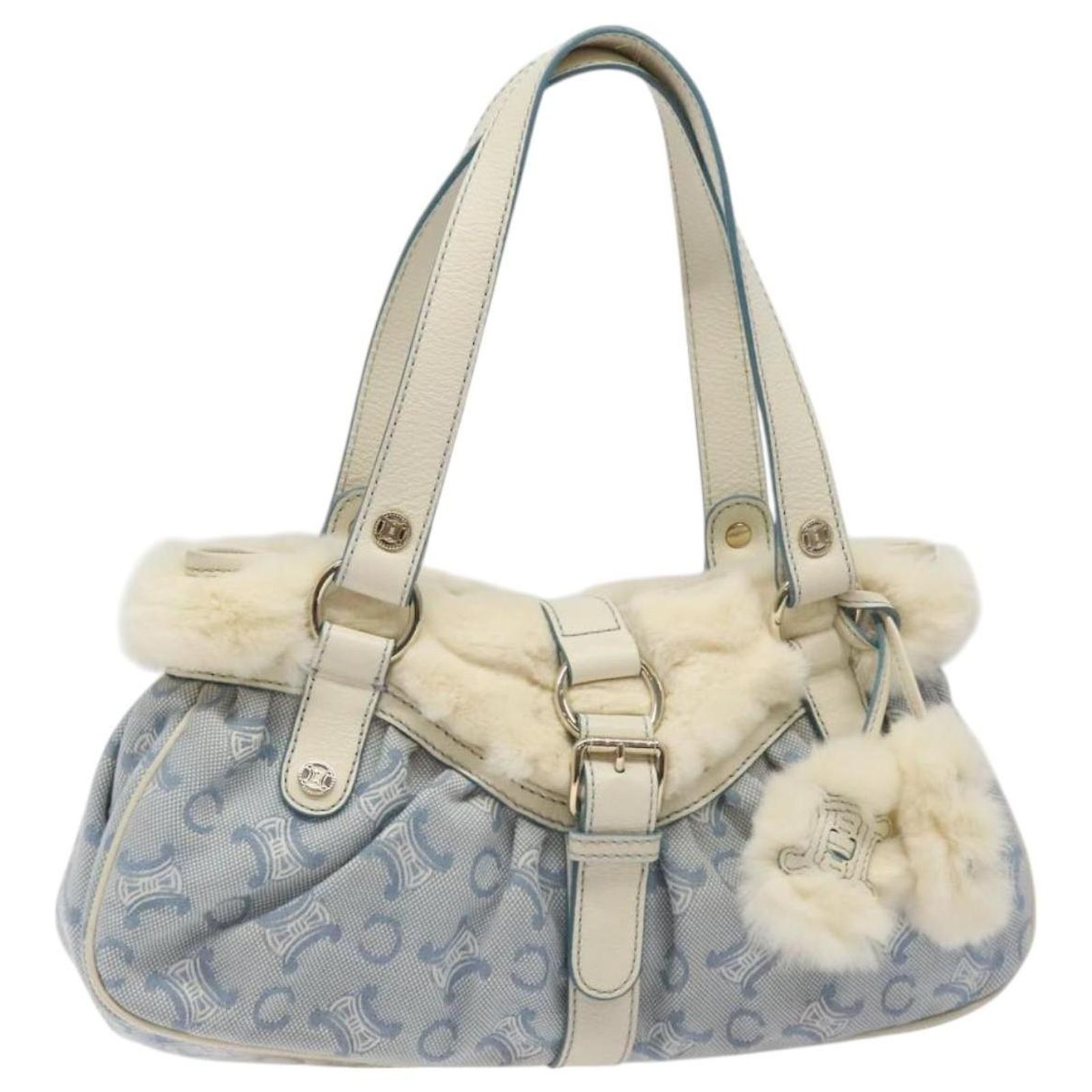 Céline CELINE C Macadam Canvas Hand Bag Light Blue Gold Auth  display picture 1