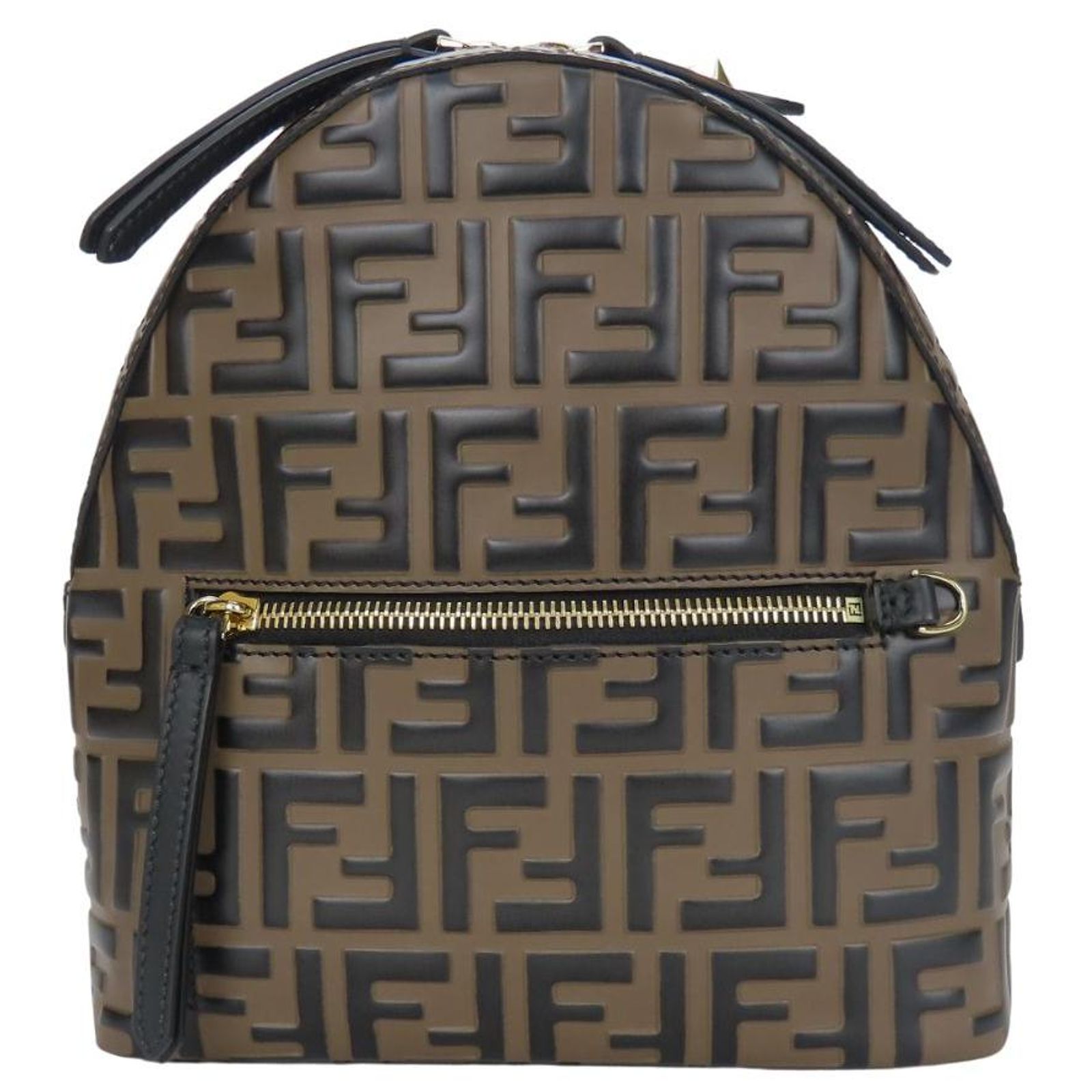 Fendi 8BZ038 Zucca Pattern Leather Mini Backpack Black ref 