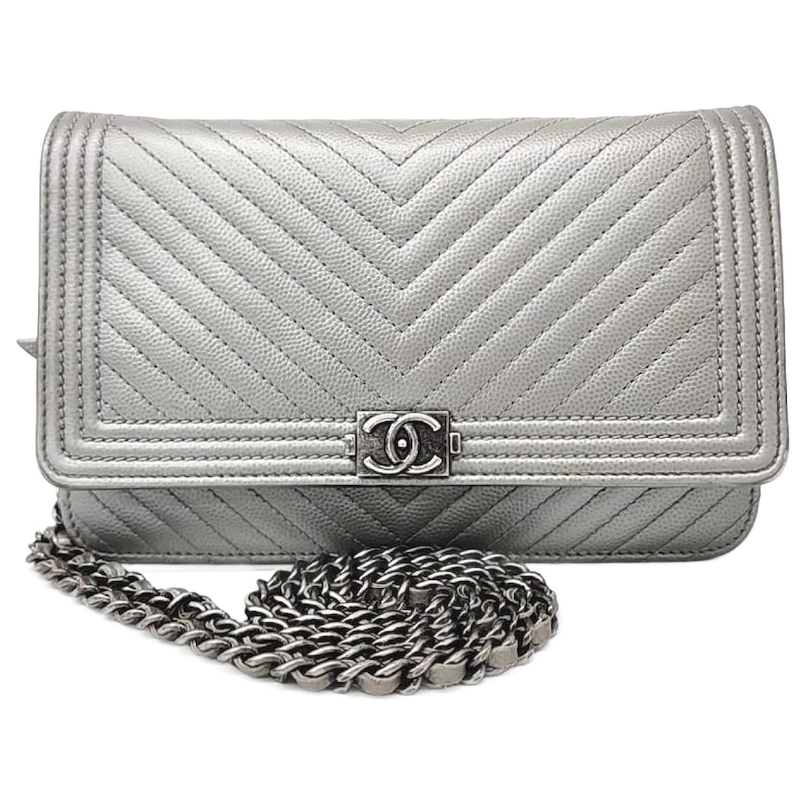 CHANEL Caviar Chevron WOC Mini Cross Bag A80287 (10154313) Silvery