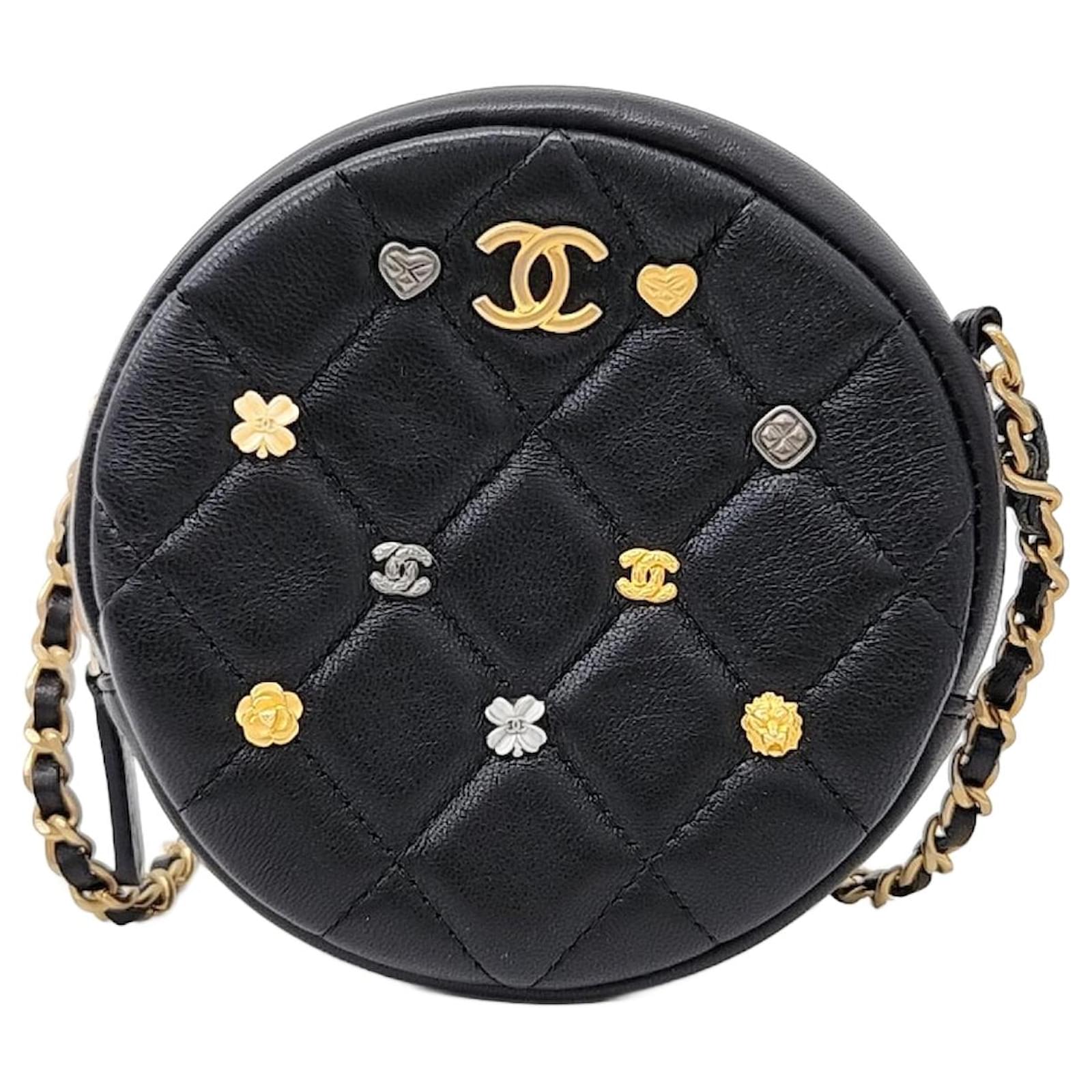 Runde Mini-Crossbody-Tasche mit Chanel-Charme (10054087) Schwarz