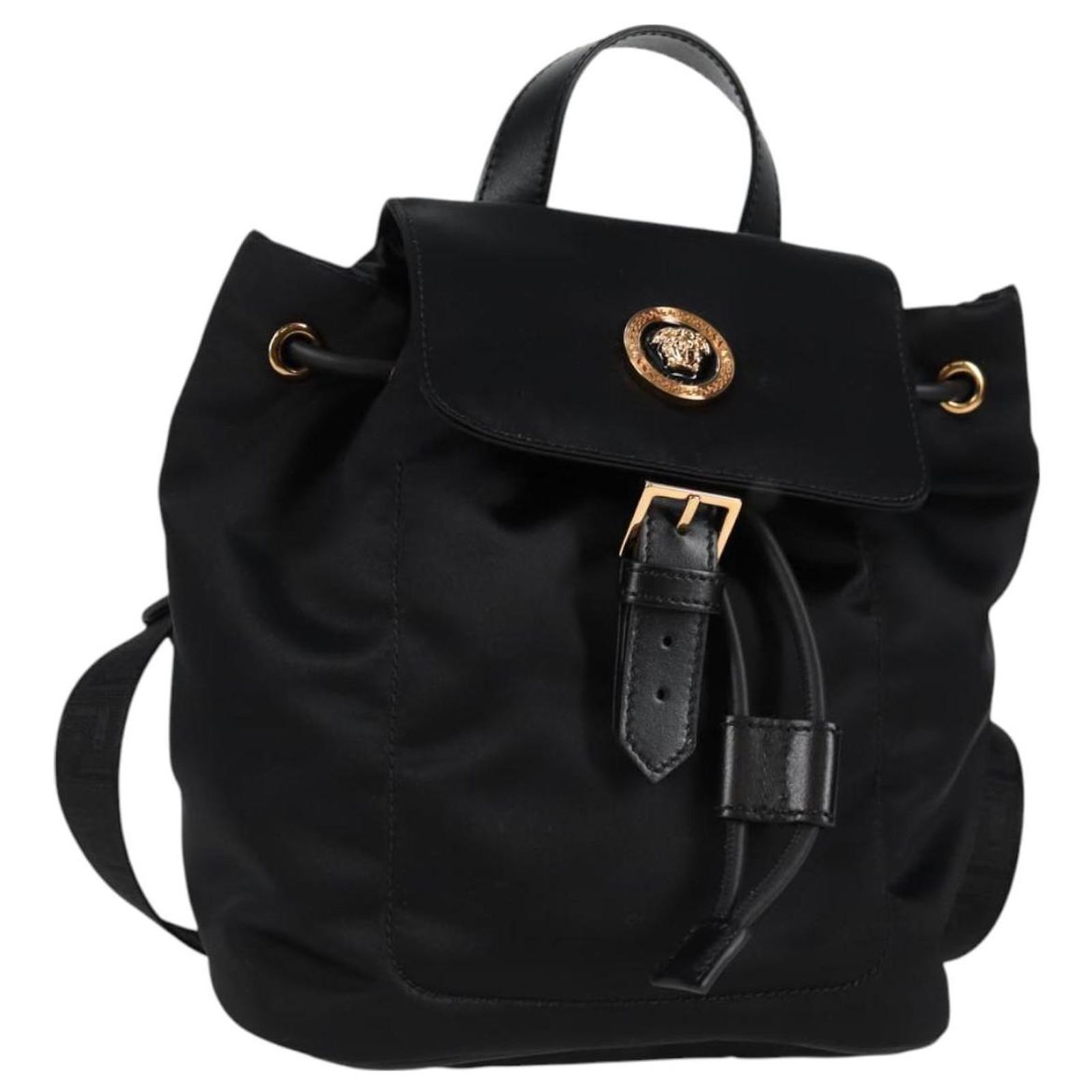 VERSACE Backpack Nylon Black Gold Auth 118728A Golden ref 