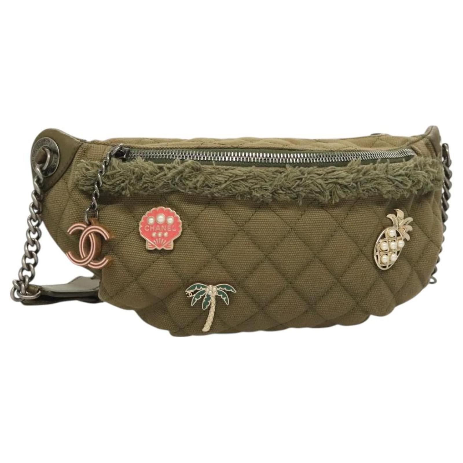 CHANEL 2017 Cruise Collection Waist bag Canvas Khaki CC Auth