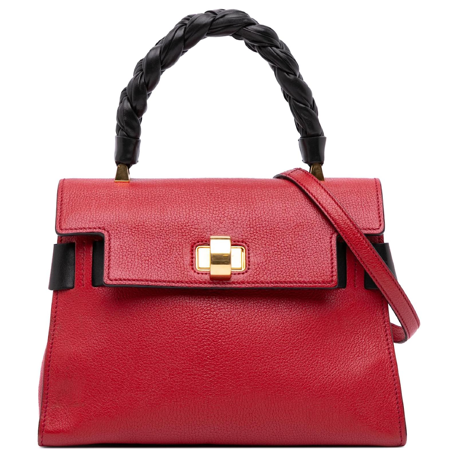 Miu Miu Red Bicolor Goatskin Madras Click Top Handle Bag Leather