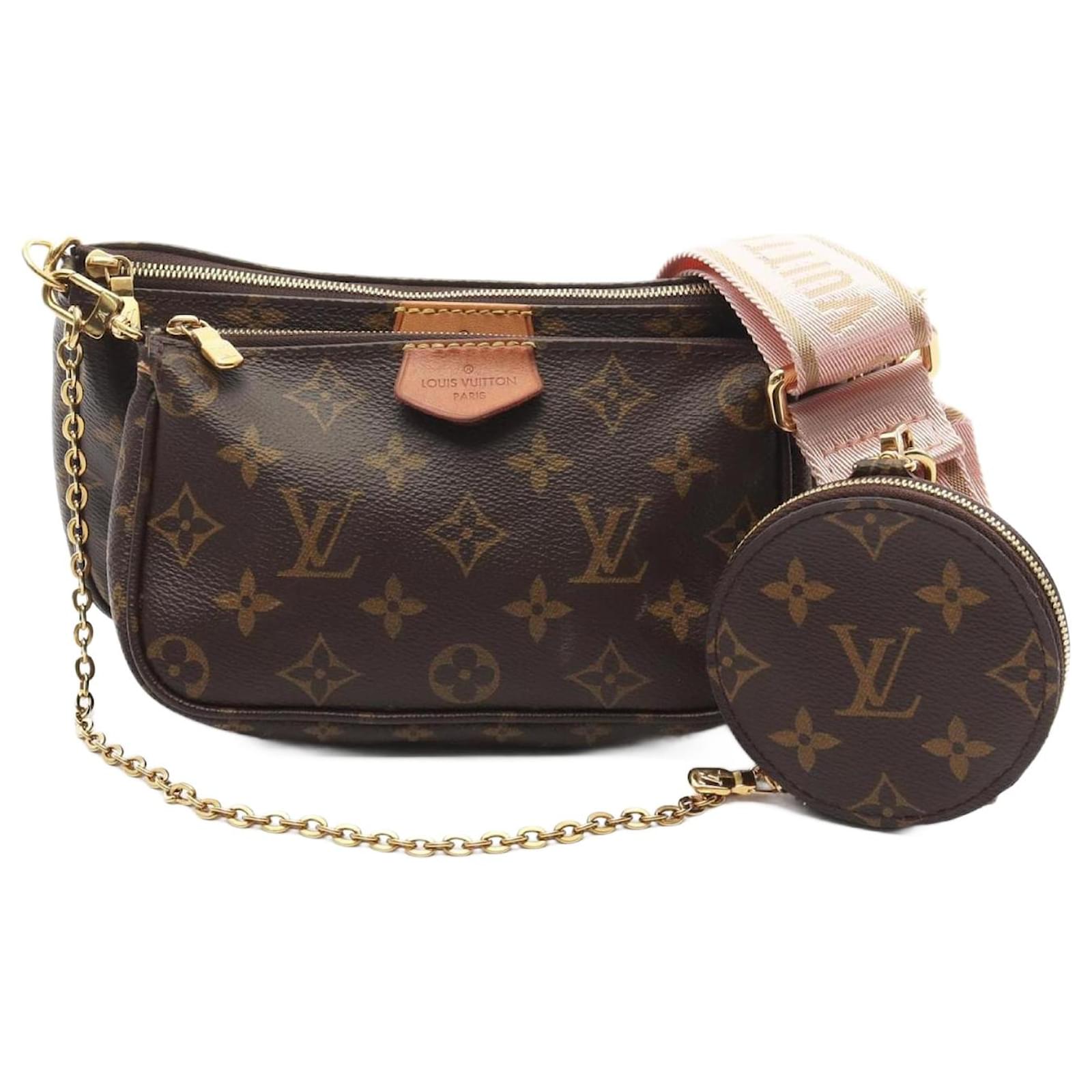 Louis Vuitton Multi Pochette Accessoires Brown Pink Leather Cloth