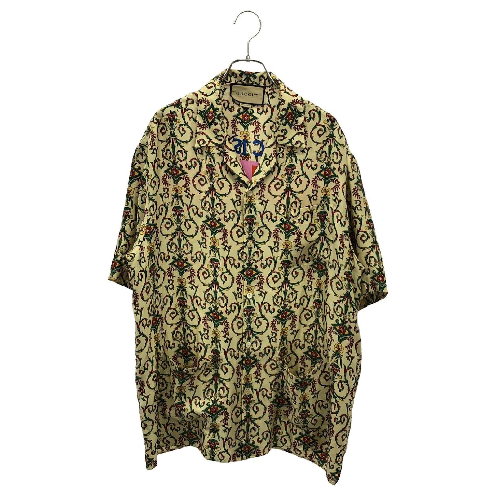 GUCCI シルク100% シャツ イタリア製 落ち葉 枯葉 ゆったりサイズ44 GUCCI シルク100% シャツ イタリア製 落ち葉 枯葉 ゆったりサイズ44