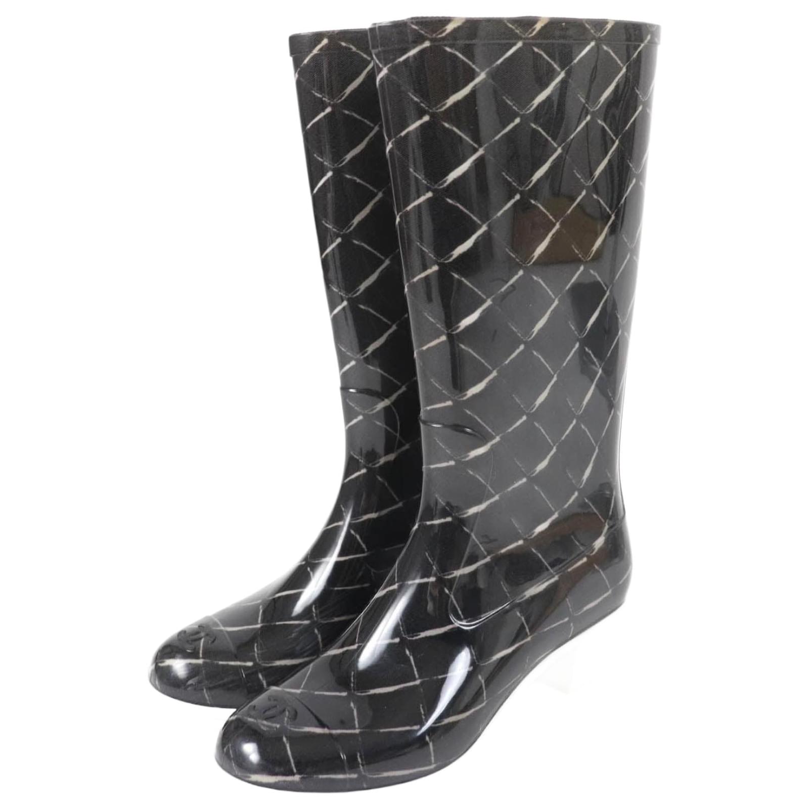 Chanel PVC Knee-high Boots Black 35 Plastic Joli Closet