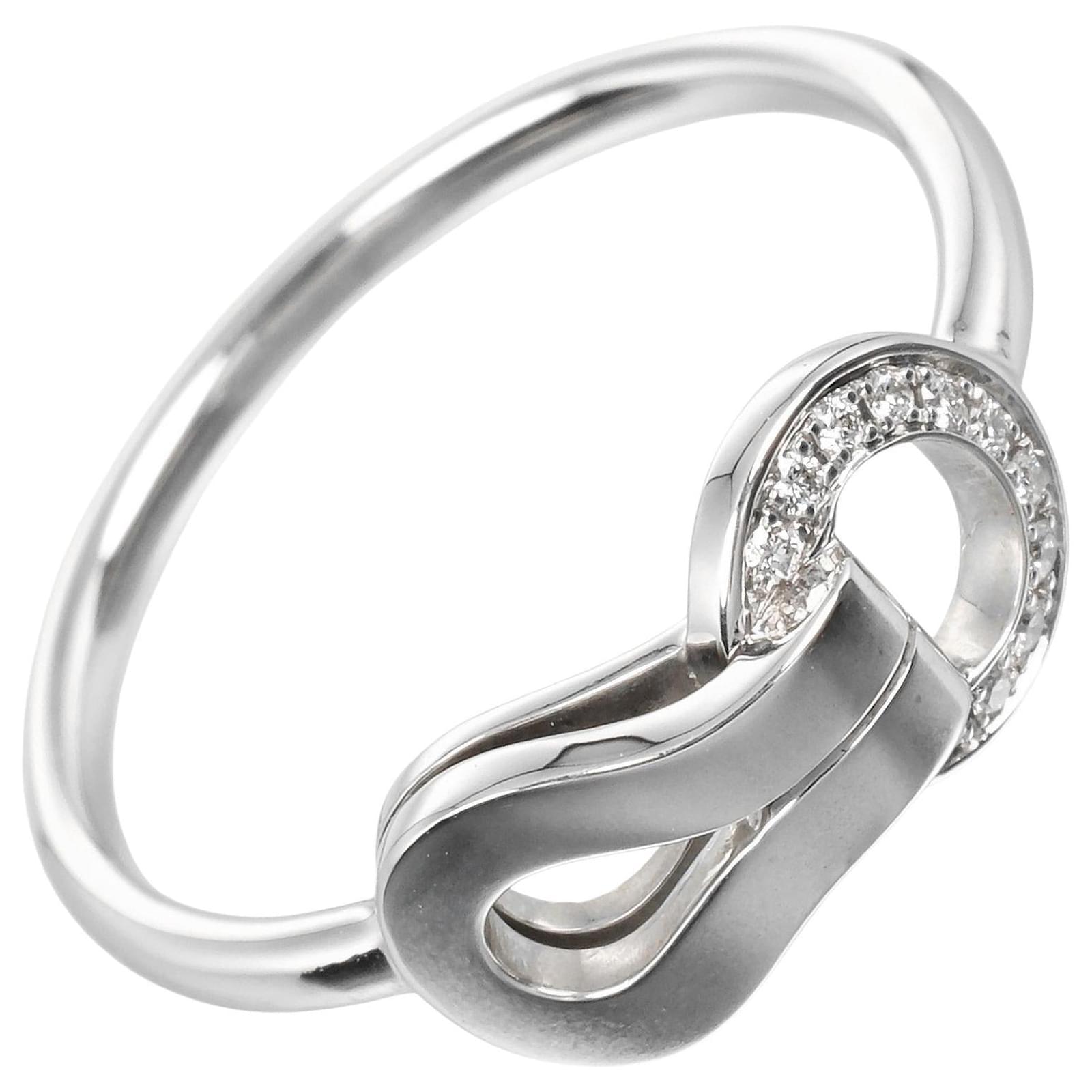 Bague Agrafe Cartier K18 Or Blanc Diamant Métal Doré