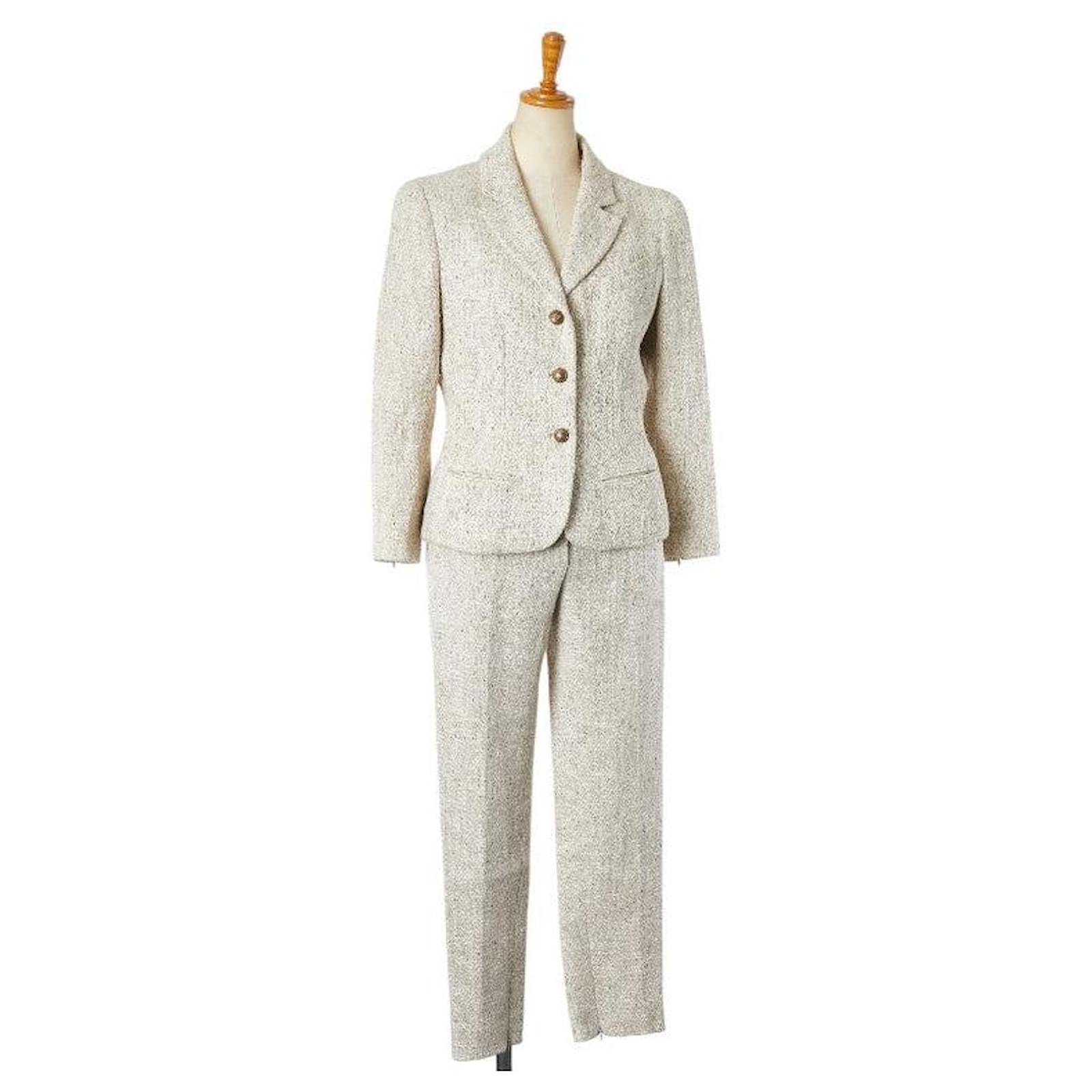 トップス 1998 CHANEL cropped tweed coco mark knit Chanel Linen Cotton Tweed Coco Mark Button Setup Beige ref