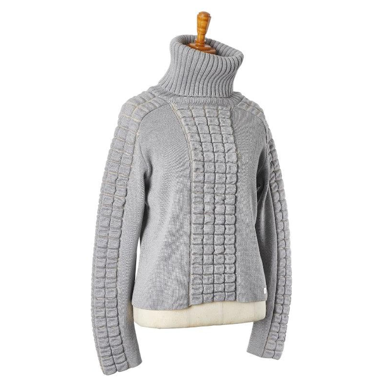 CHANEL Cream Knit Short Sleeves Wool Sweater Sweatshirt Top