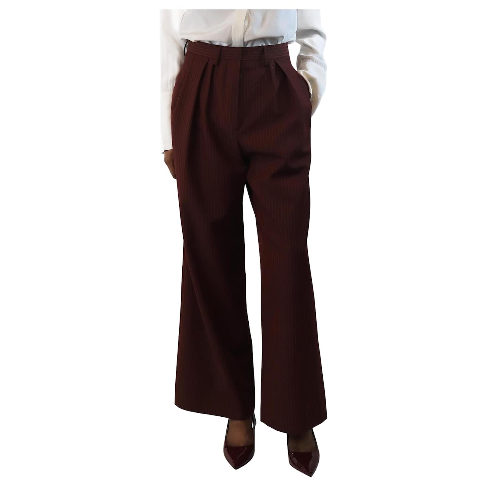Dries Van Noten Burgundy pinstripe pleated trousers - size