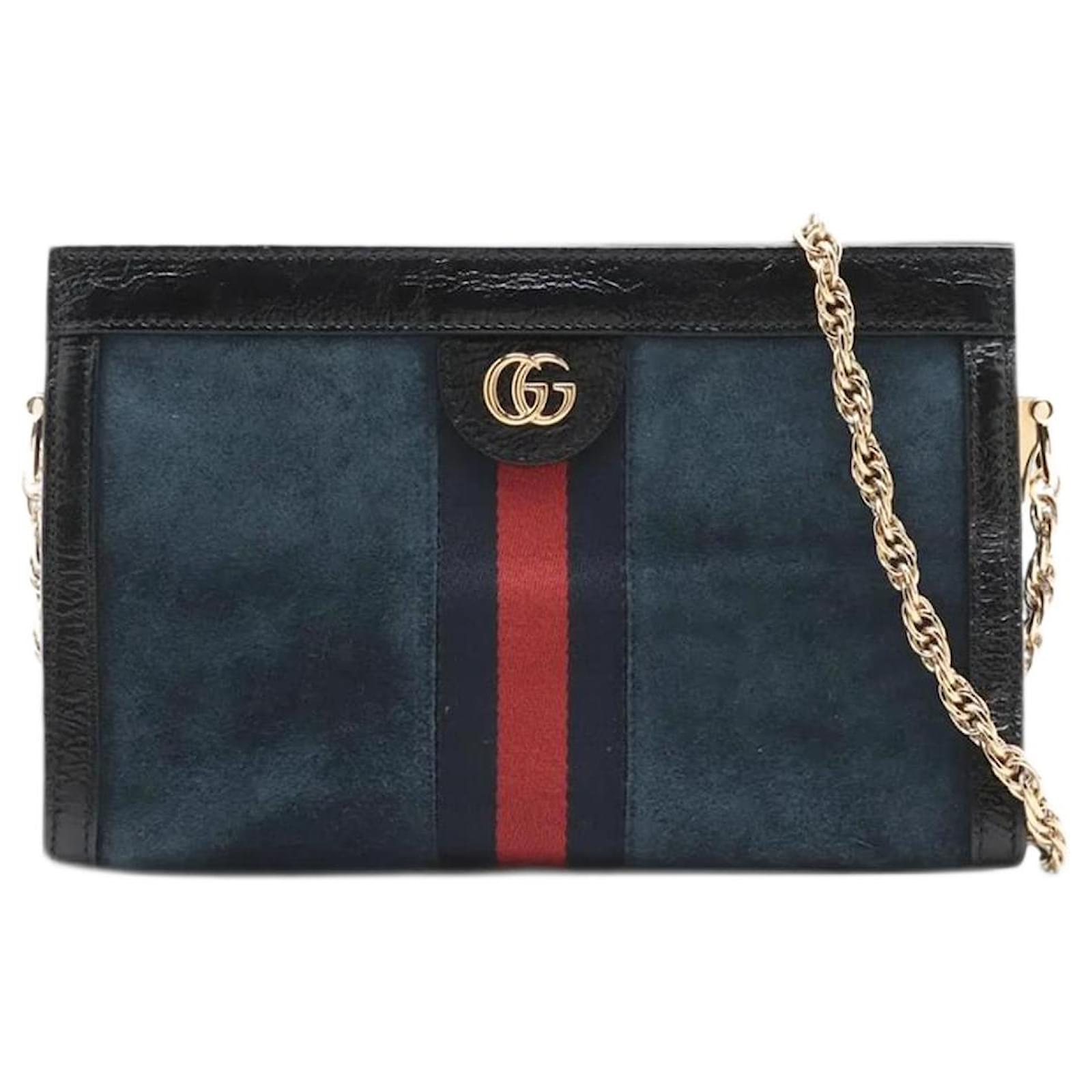 Gucci Navy blue Ophidia suede chain shoulder bag ref.2292460