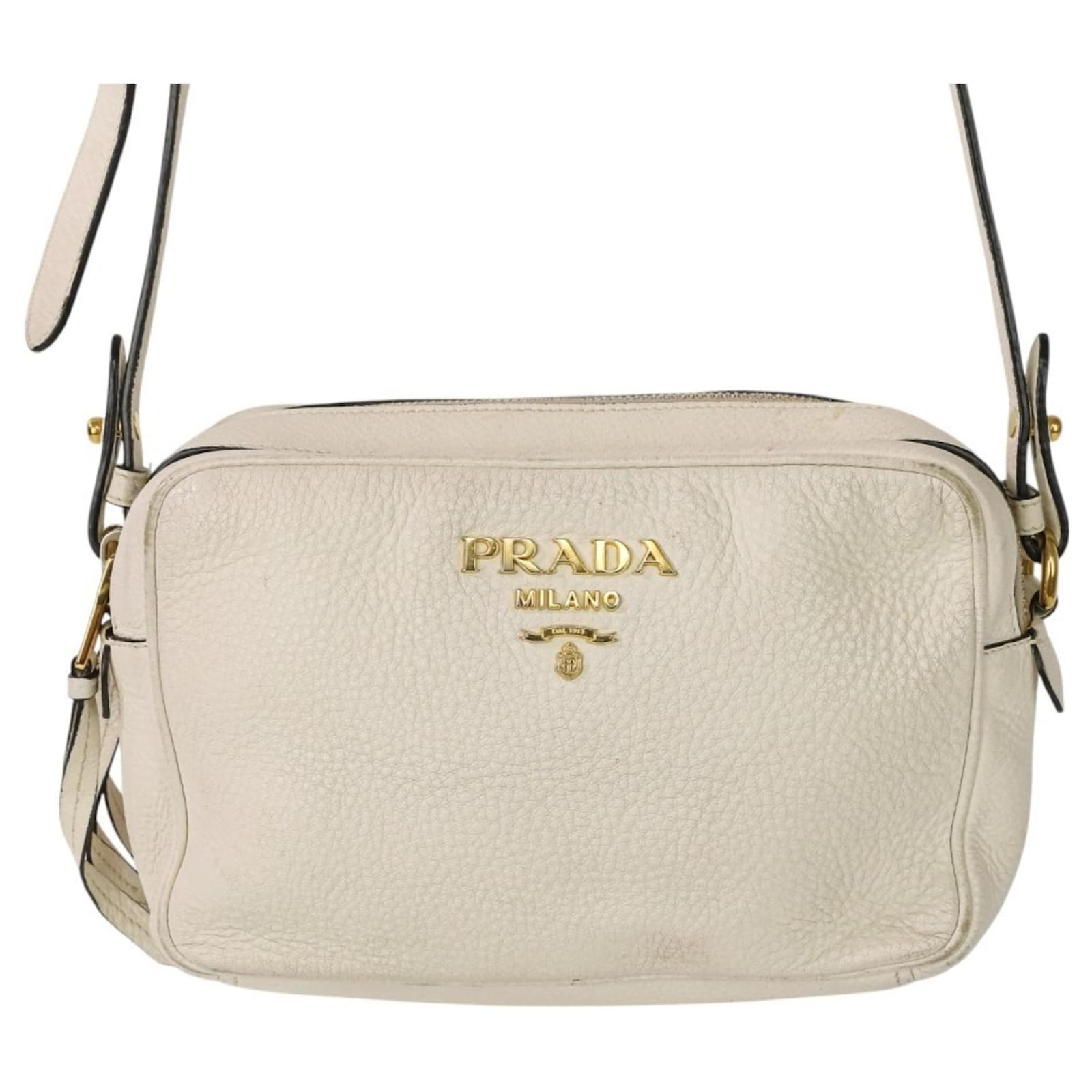 Prada Leather Double Zip Shoulder Bag Cream Joli Closet