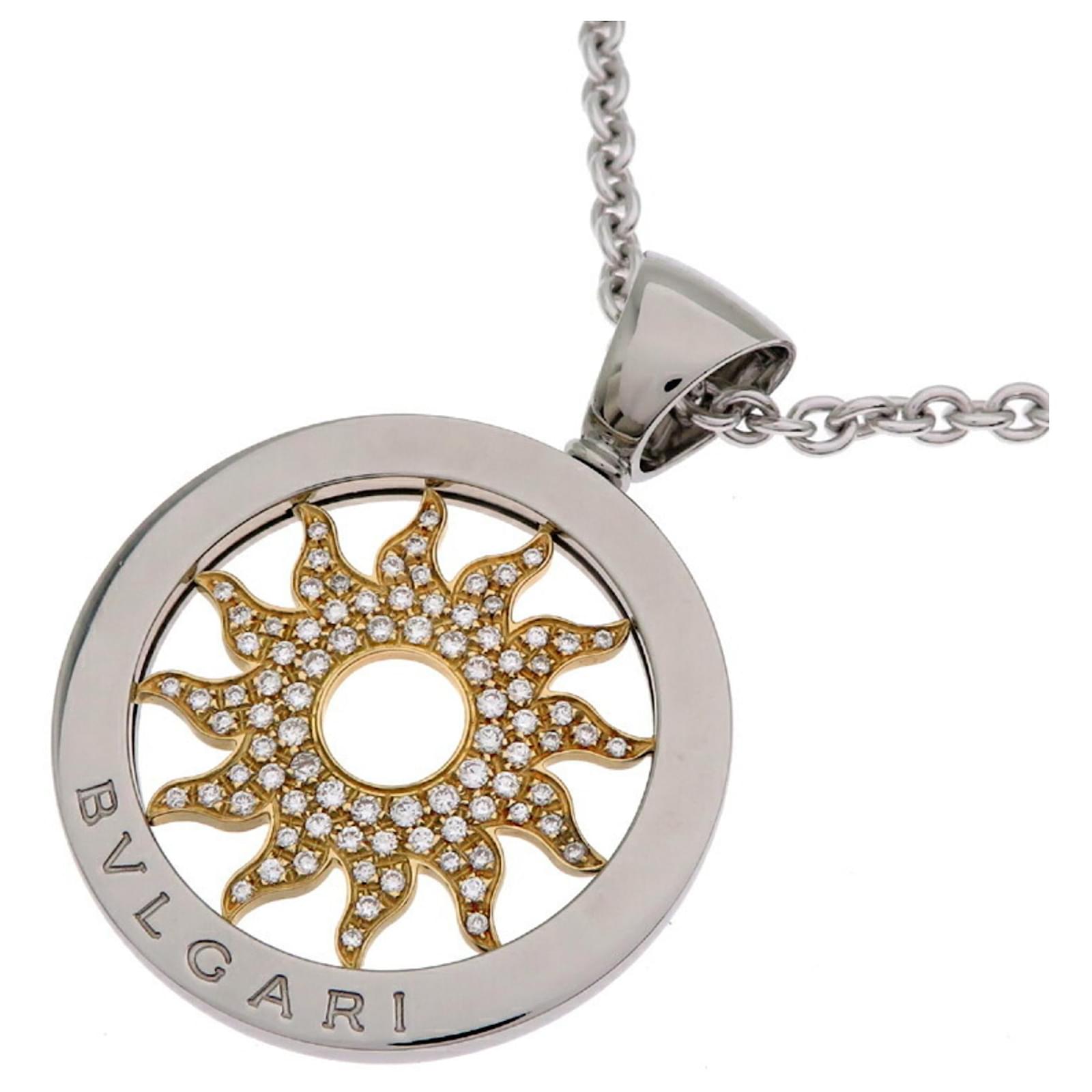 Bulgari Bvlgari Tondo Sun Diamond Necklace White gold Steel Yellow