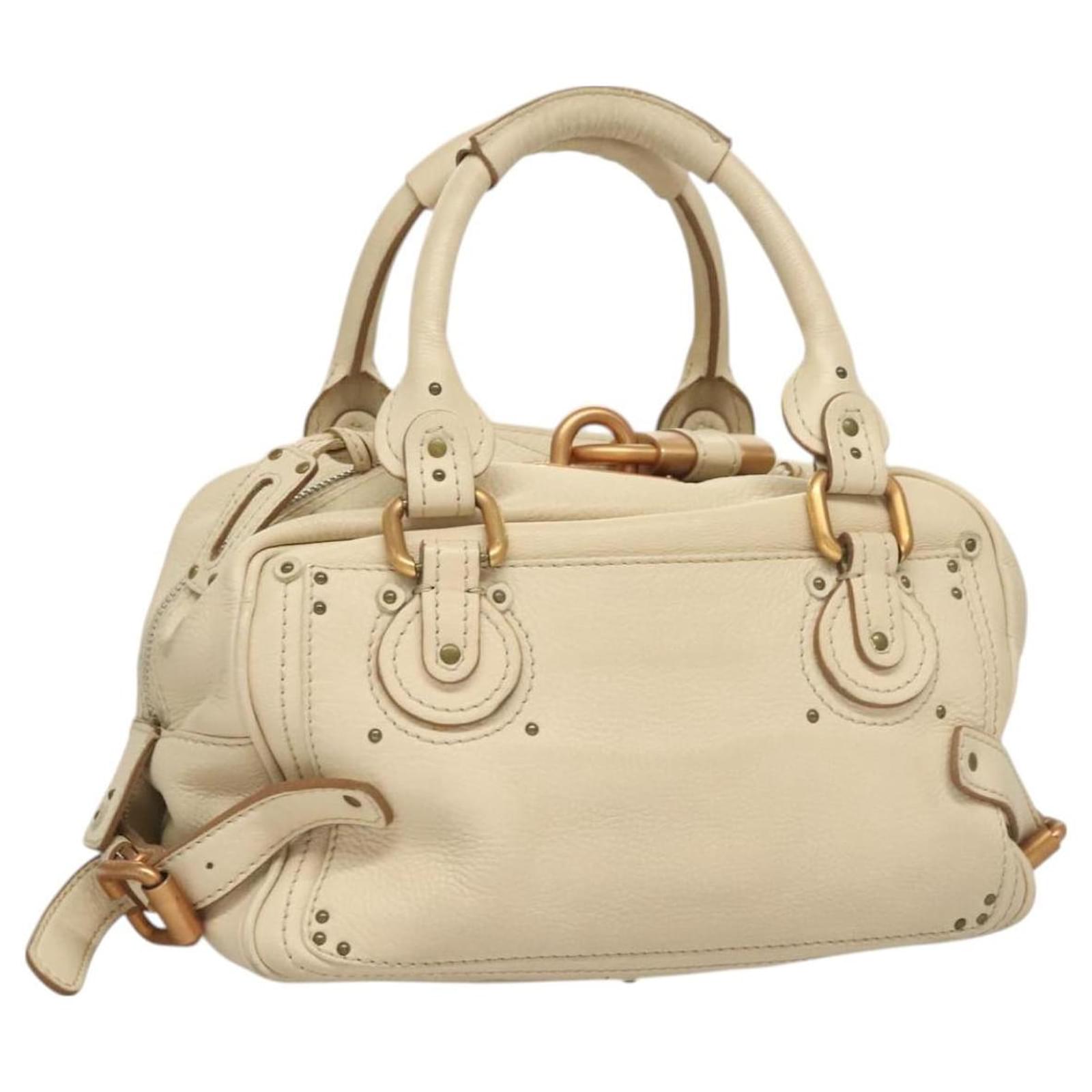Chloé Chloe Paddington Hand Bag Leather Beige Gold Silver